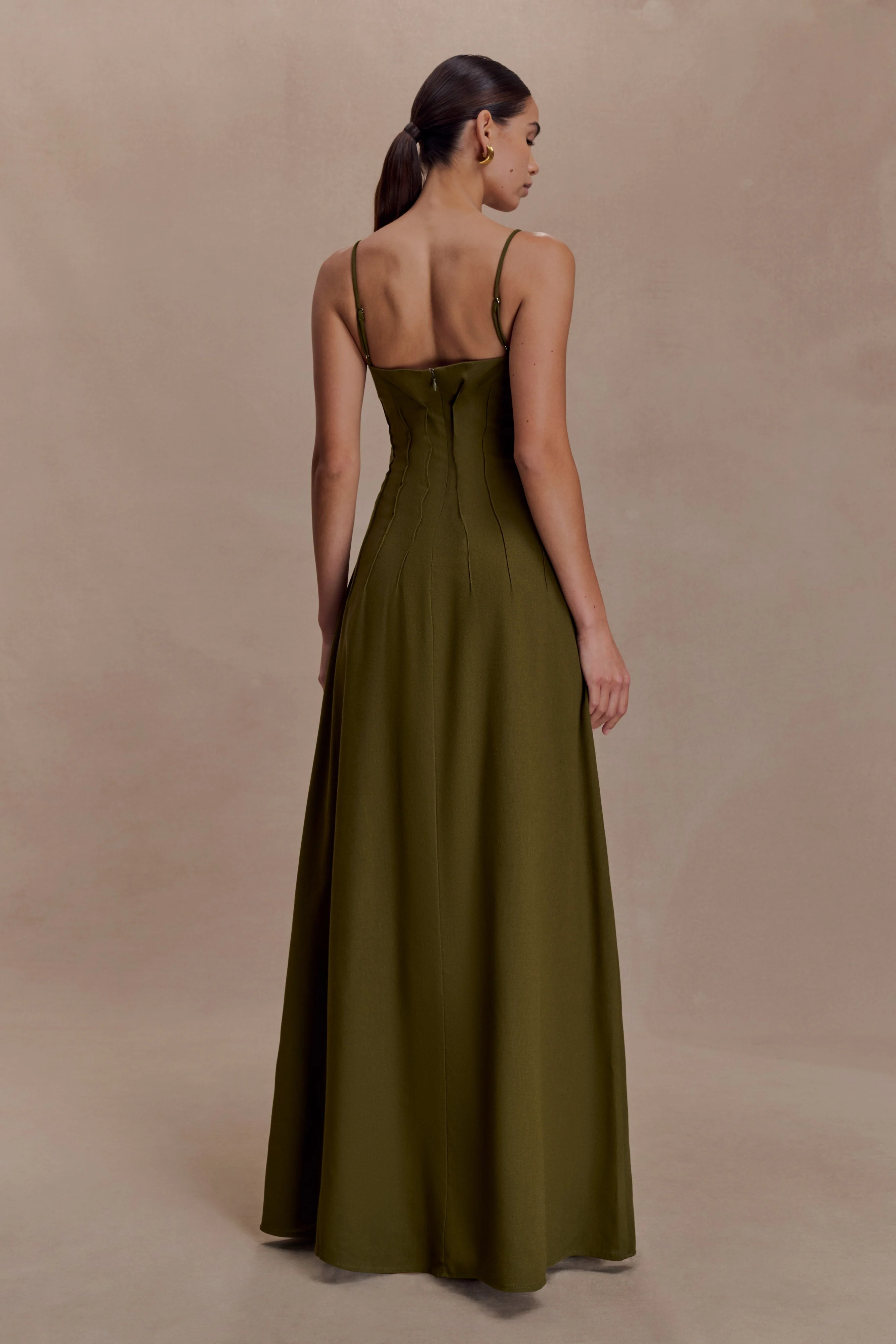 Sofie Pintuck Linen Maxi Dress - Khaki - Image 2