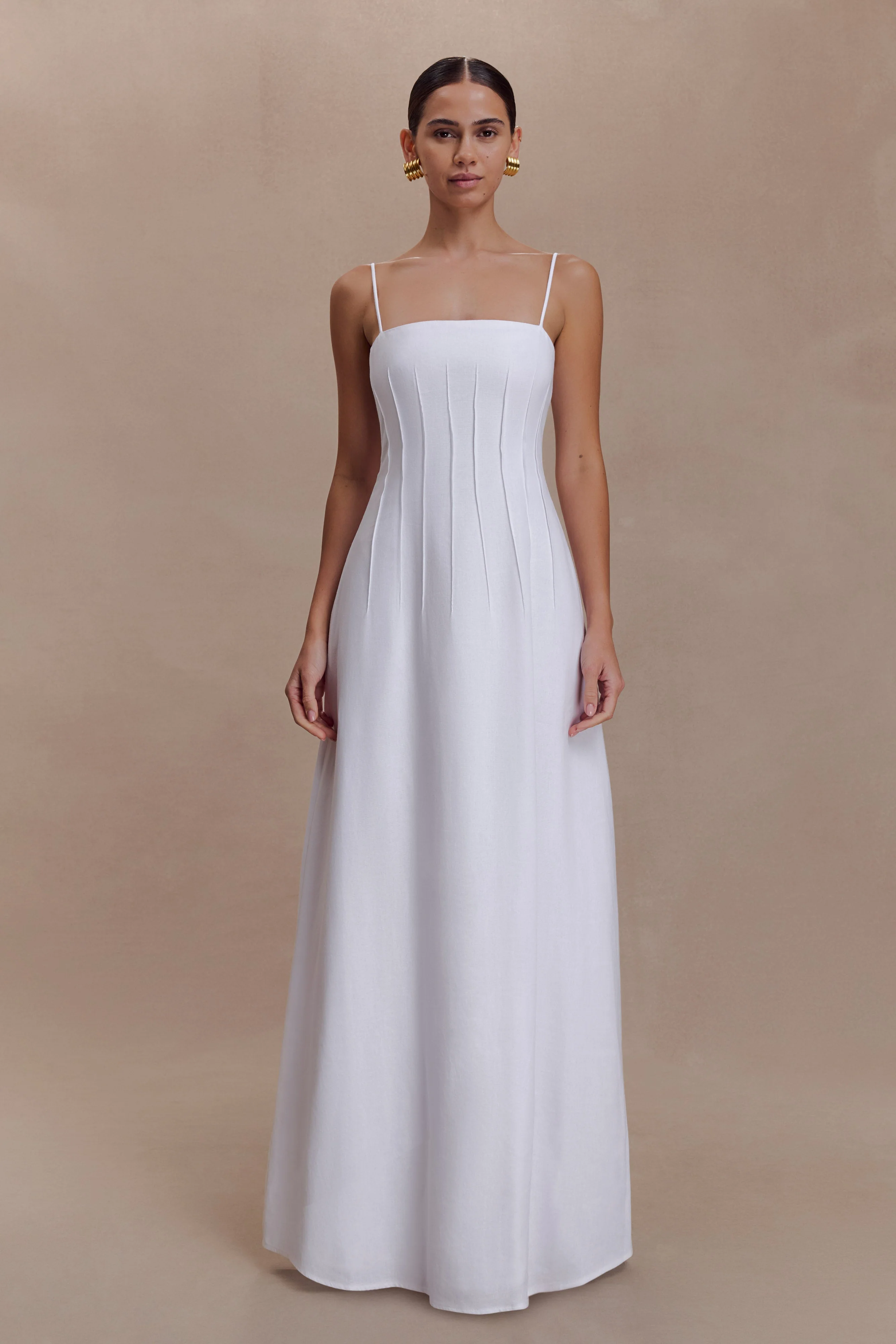 Sofie Pintuck Linen Maxi Dress - White - Image 2
