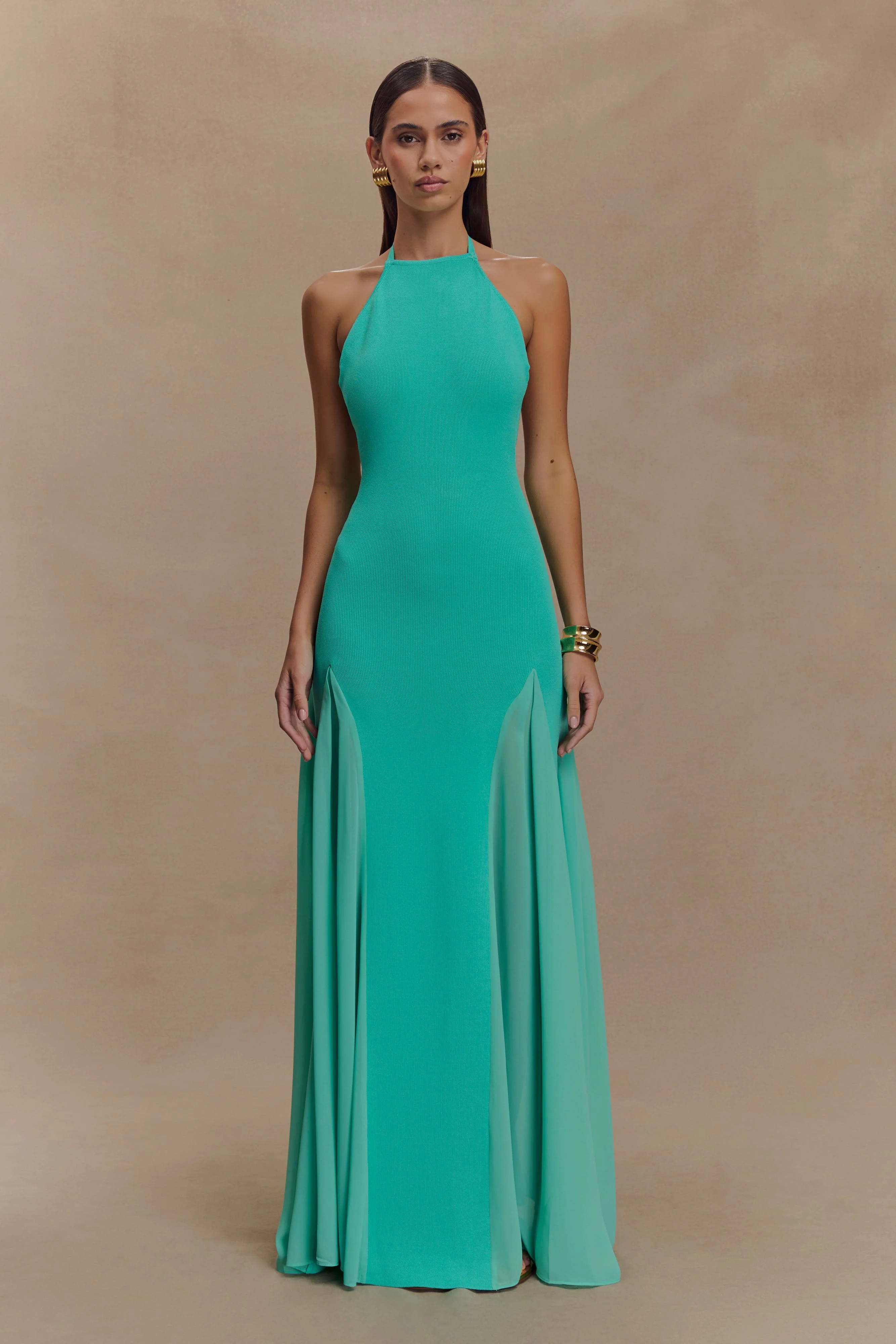 Soleil Knit And Mesh Halter Maxi Dress - Lagoon - Image 2