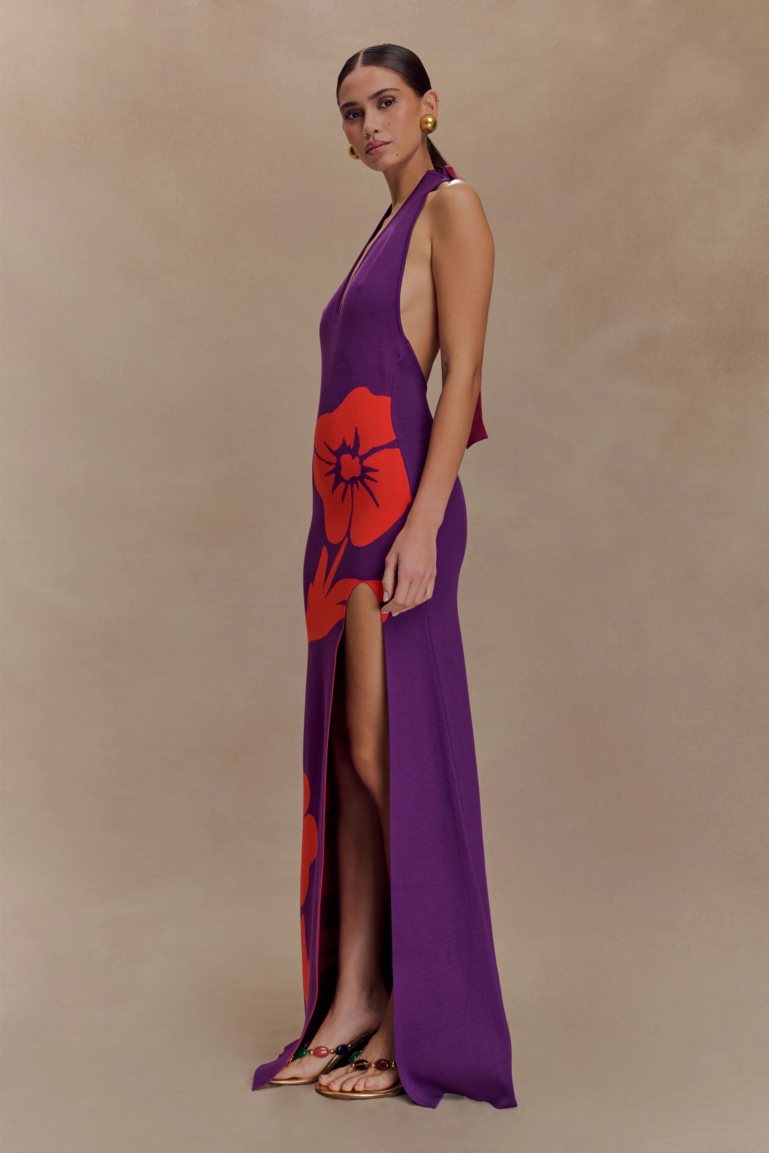 Stacy Knit Halter Maxi Dress - Purple/Red - Image 2