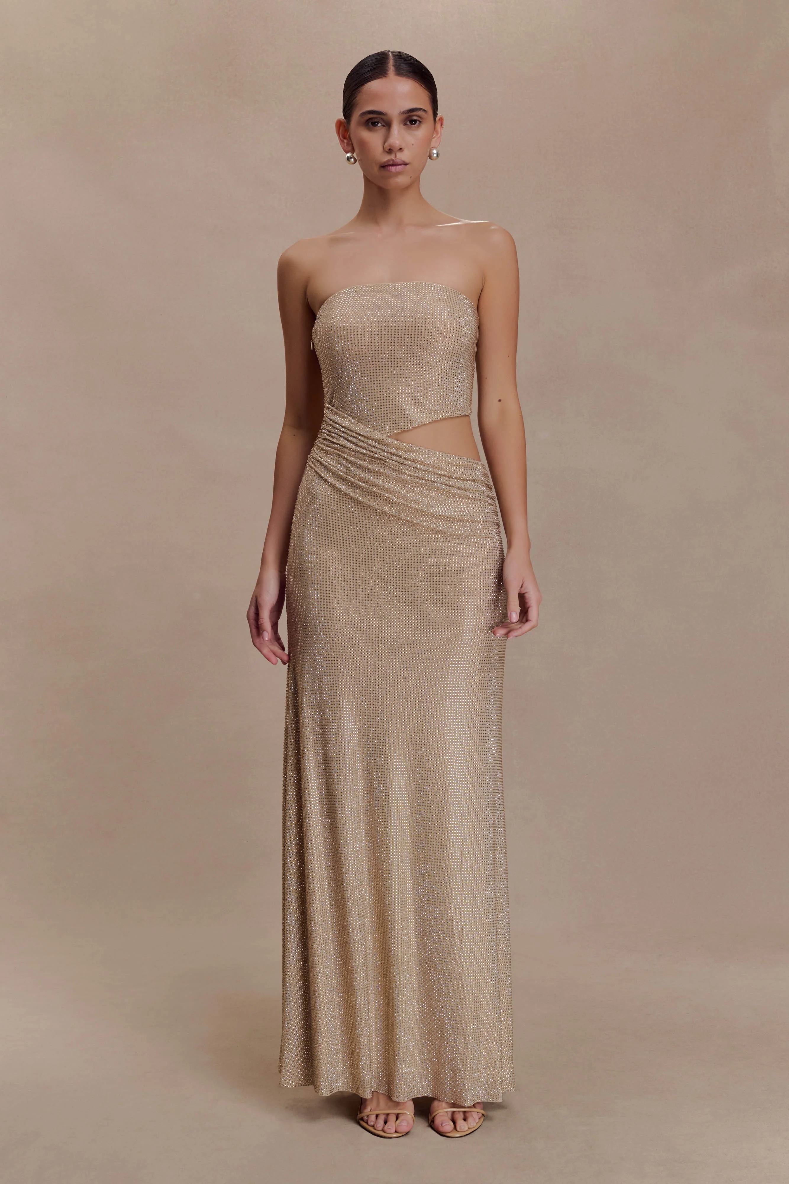 Starla Strapless Diamante Maxi Dress - Gold - Image 4