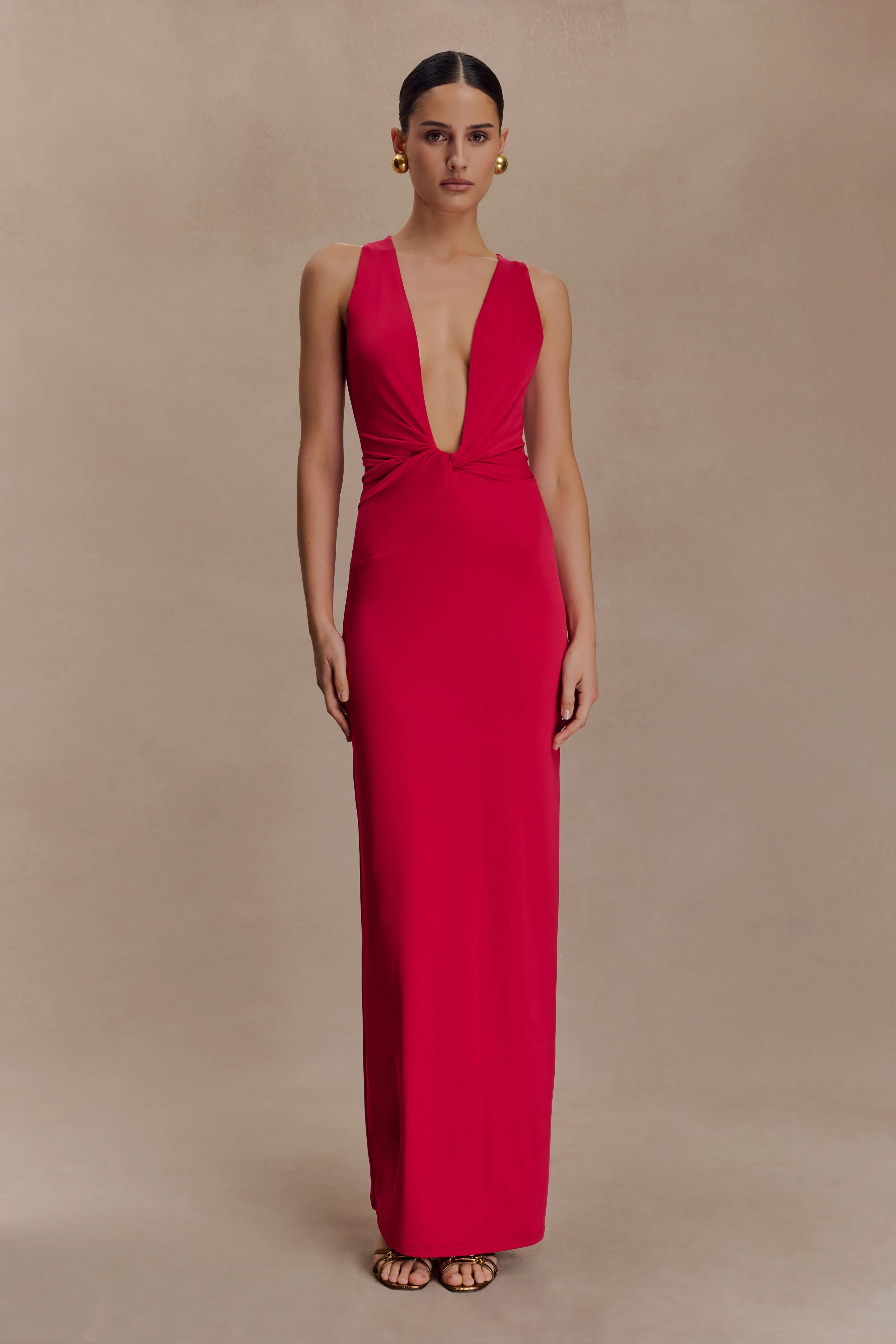 Stella Draped Slinky Maxi Dress - Fuchsia Pink - Image 5