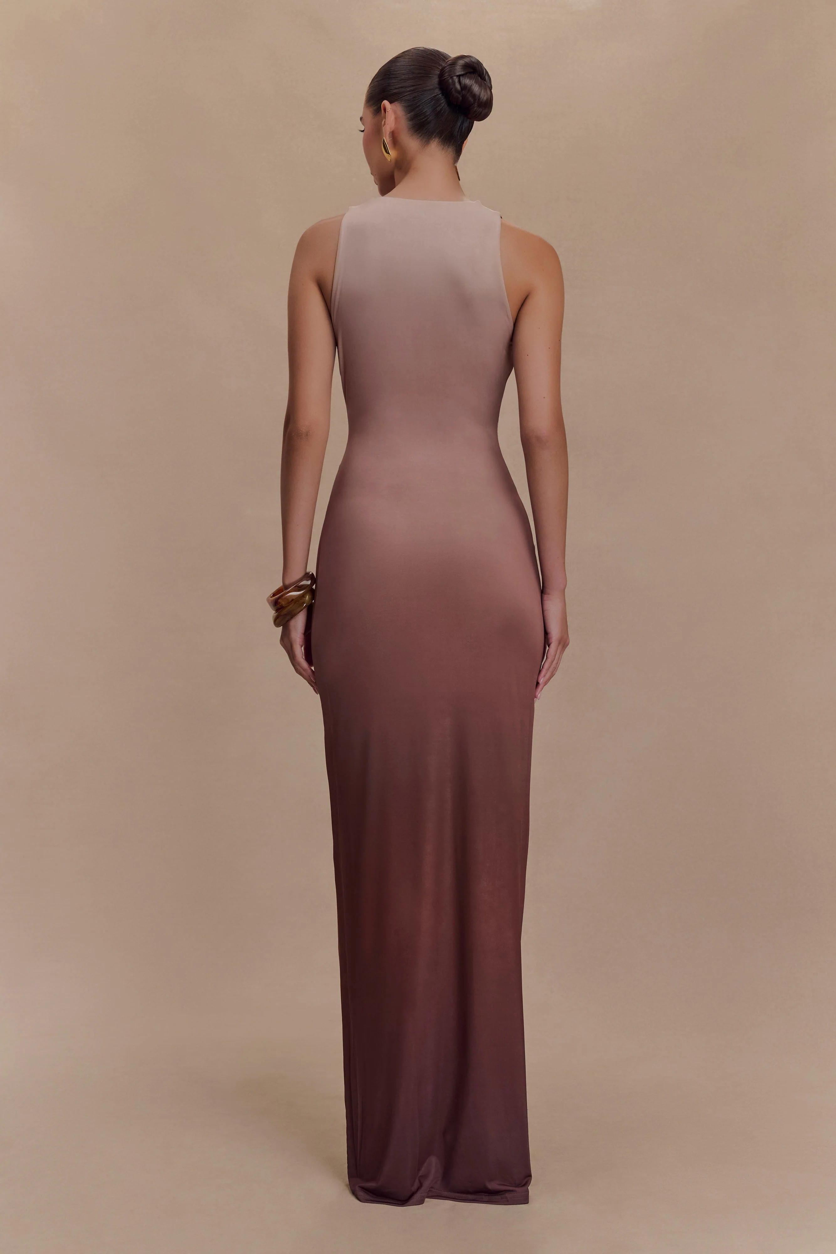 Stella Draped Slinky Maxi Dress - Mocha Ombre - Image 2