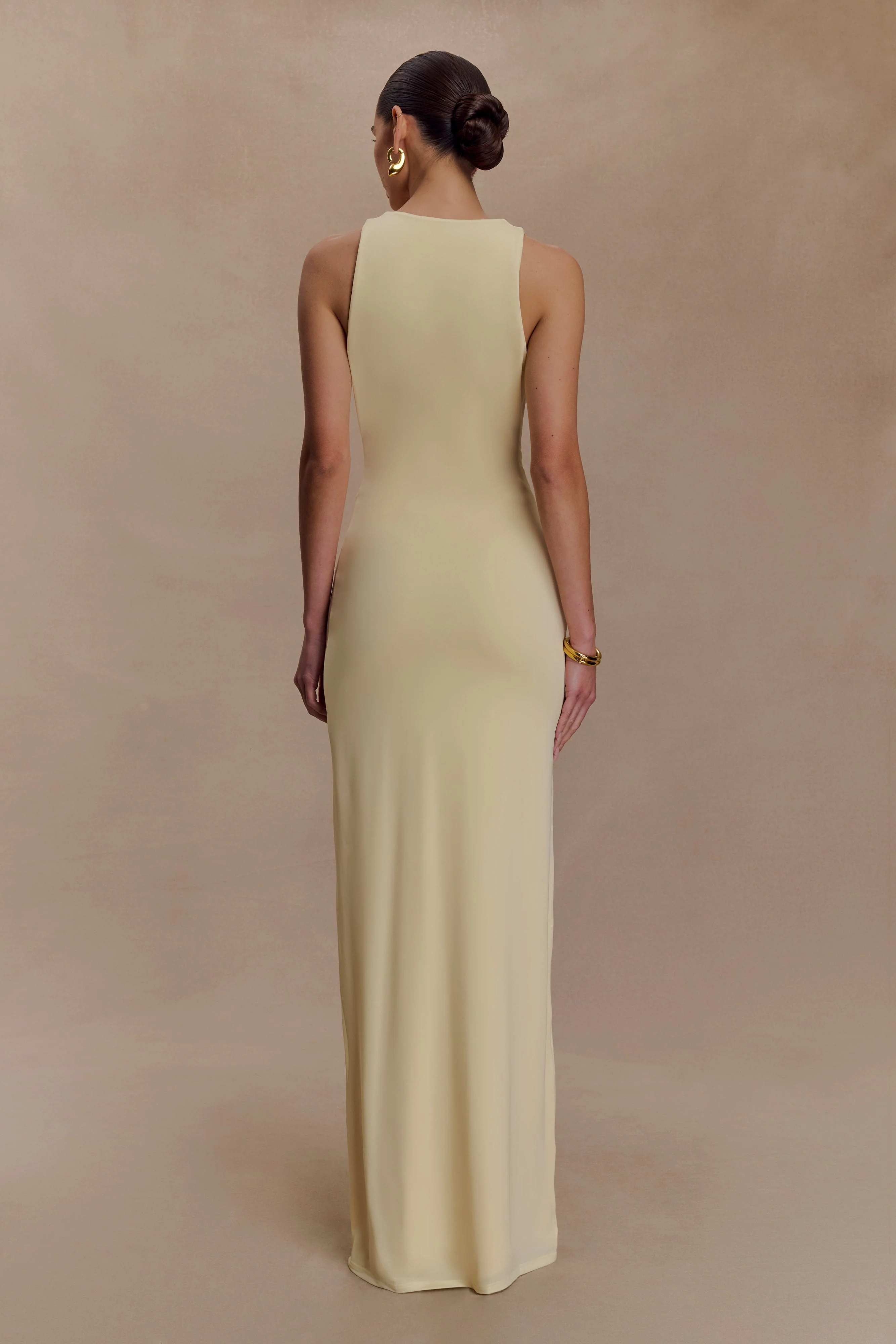 Stella Draped Slinky Maxi Dress - Pale Lemon - Image 2