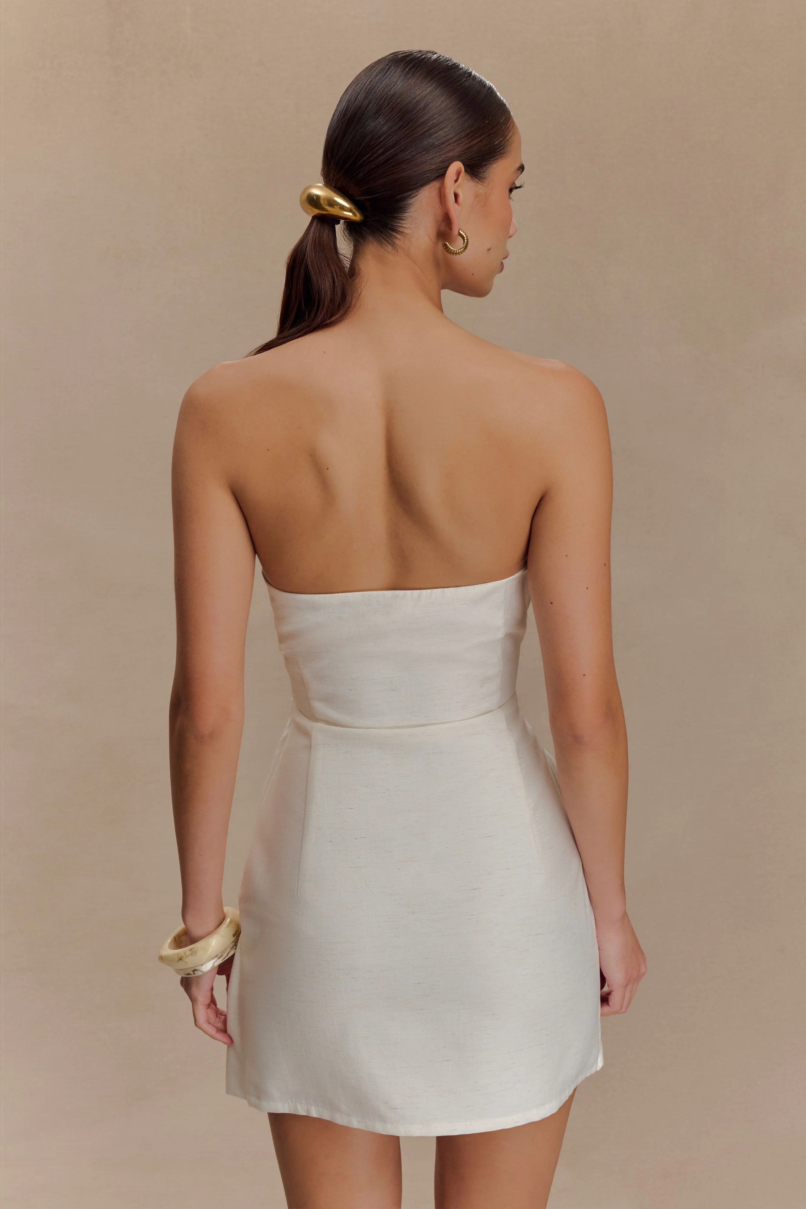 Steph Strapless Linen Mini Dress - White - Image 5