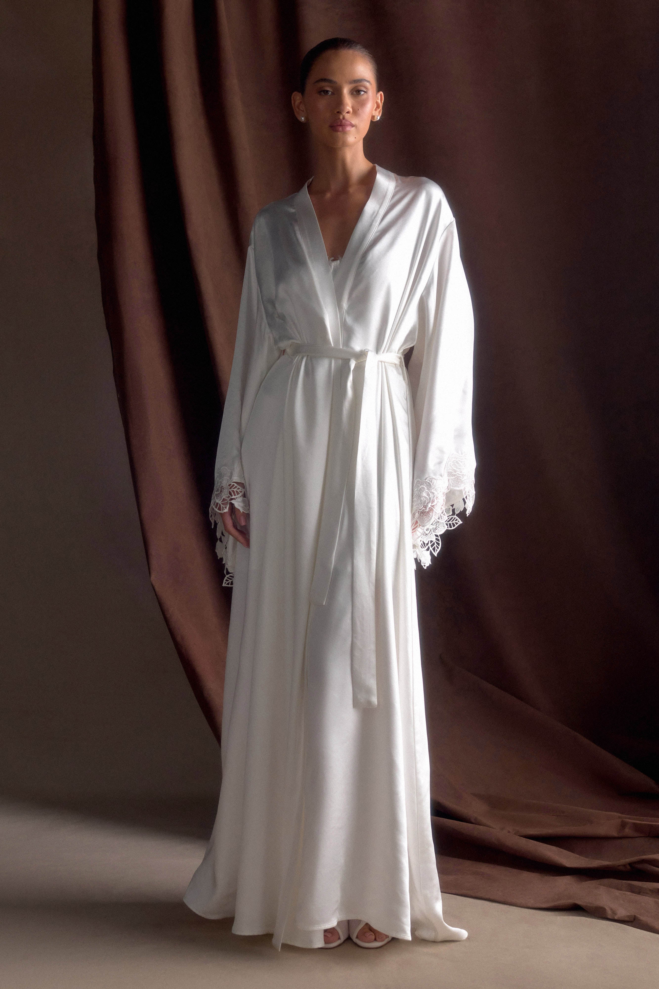 Sullivan Satin Bridal Robe With Lace - Ivory - Image 6