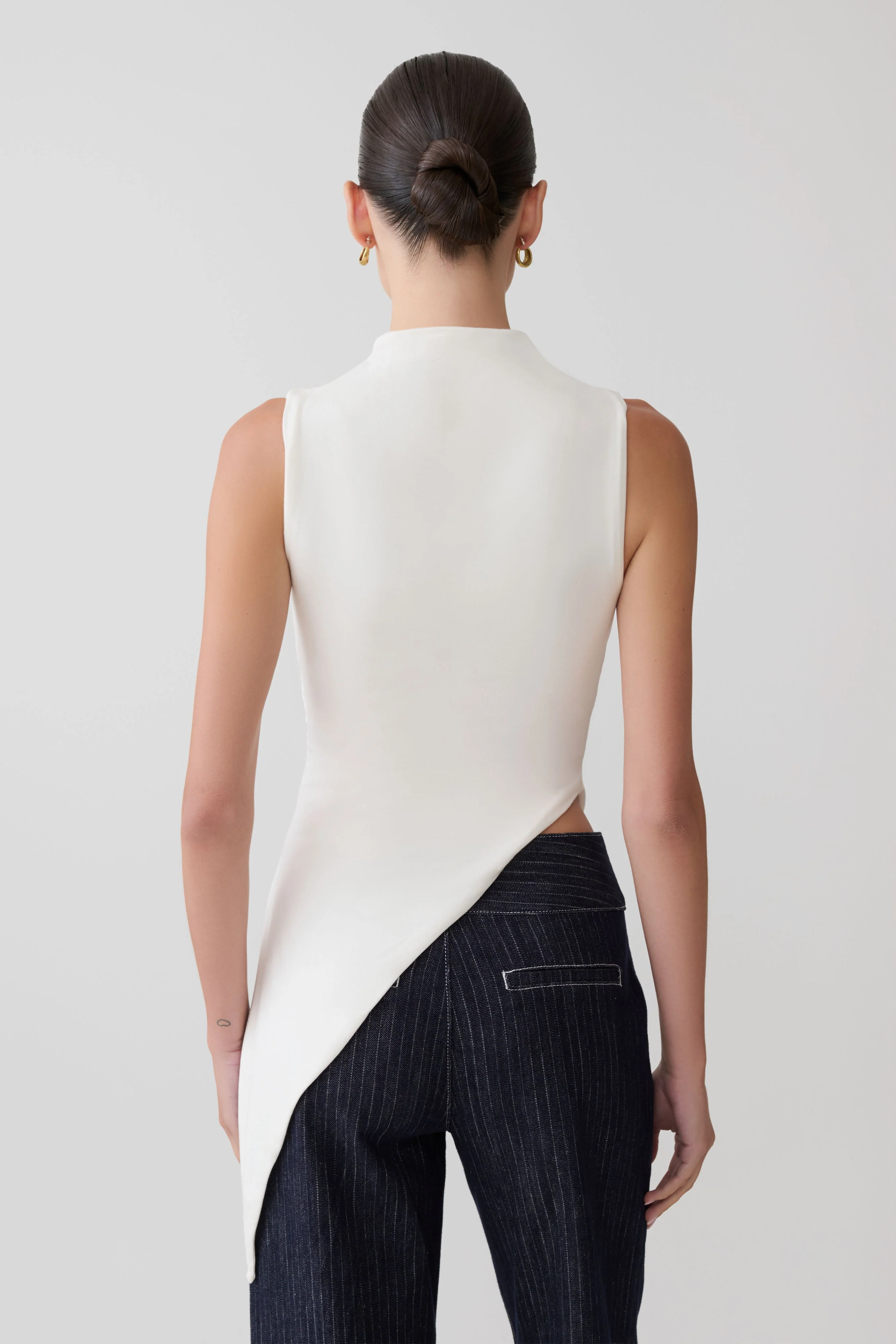 Suong High Neck Gathered Top - White - Image 2