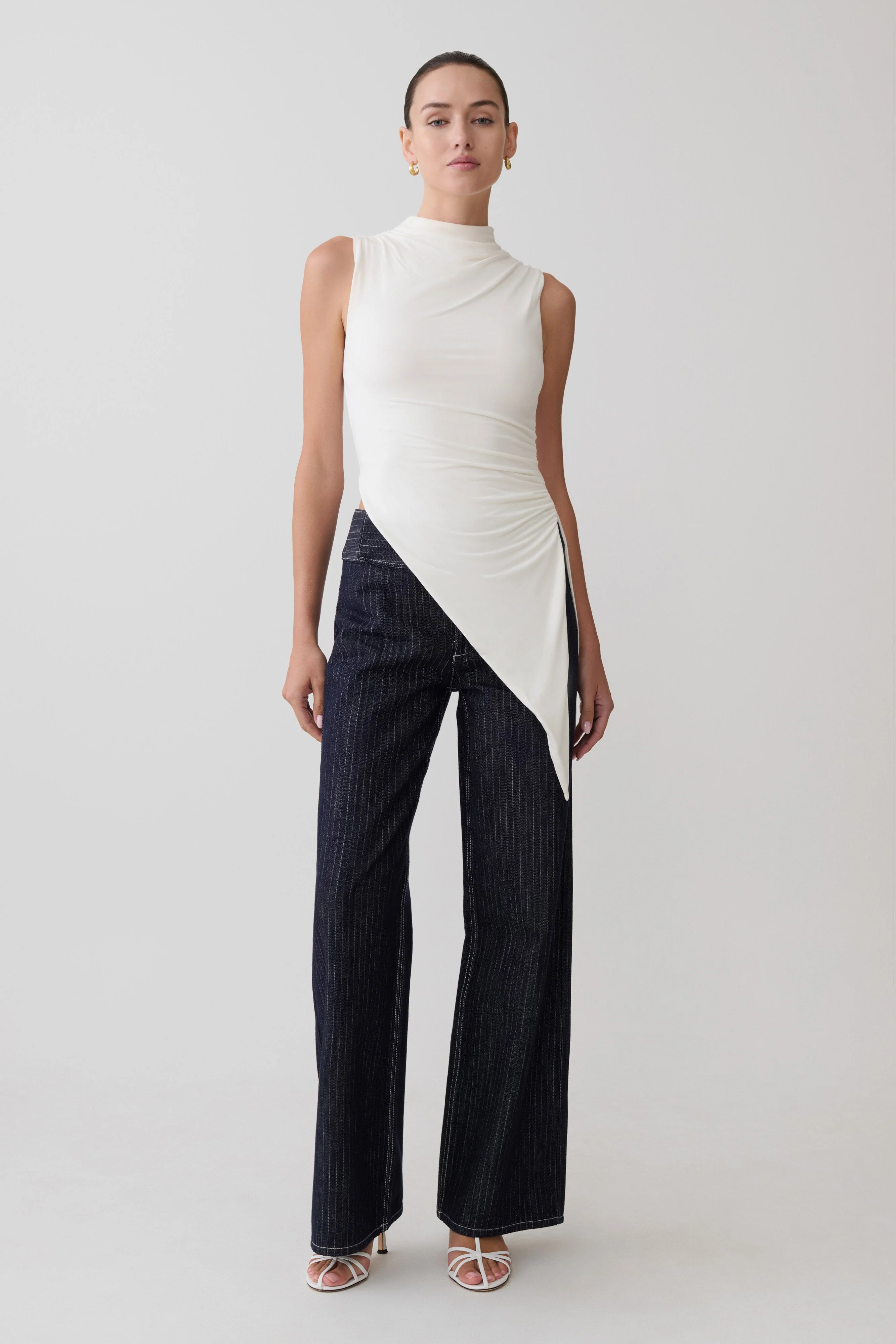 Suong High Neck Gathered Top - White - Image 4