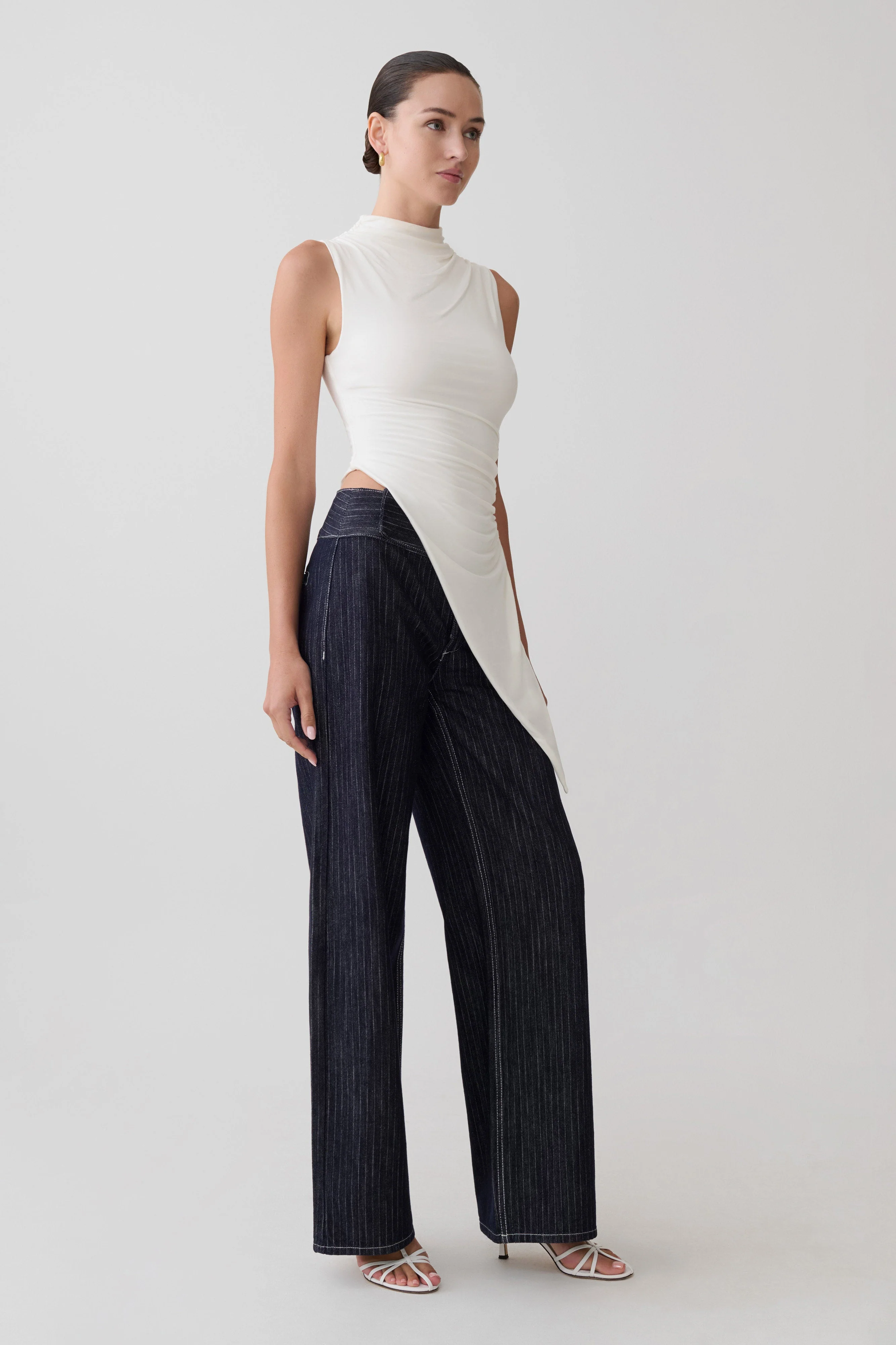 Suong High Neck Gathered Top - White - Image 5