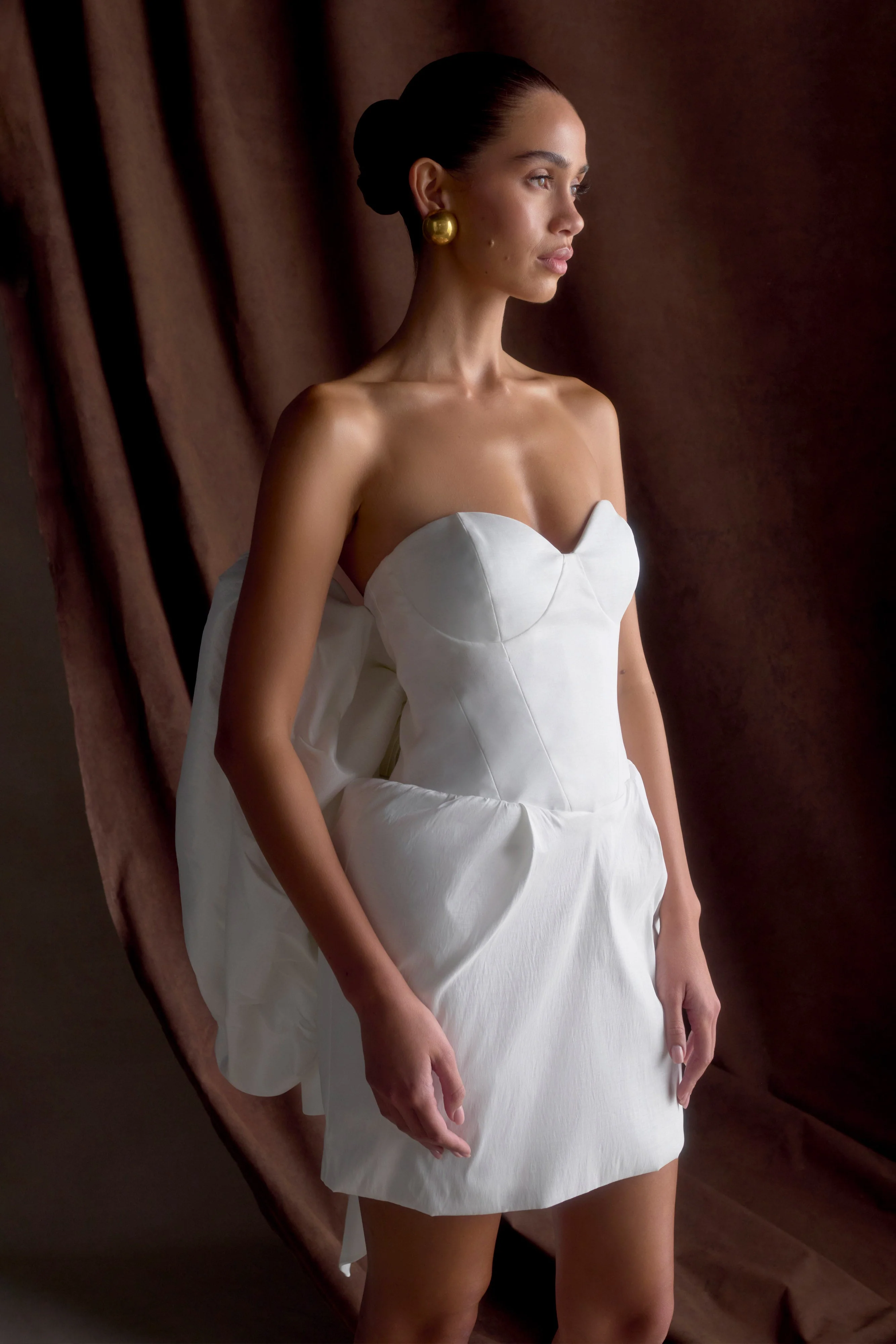 Suzette Taffeta Bow Mini Dress - White - Image 9