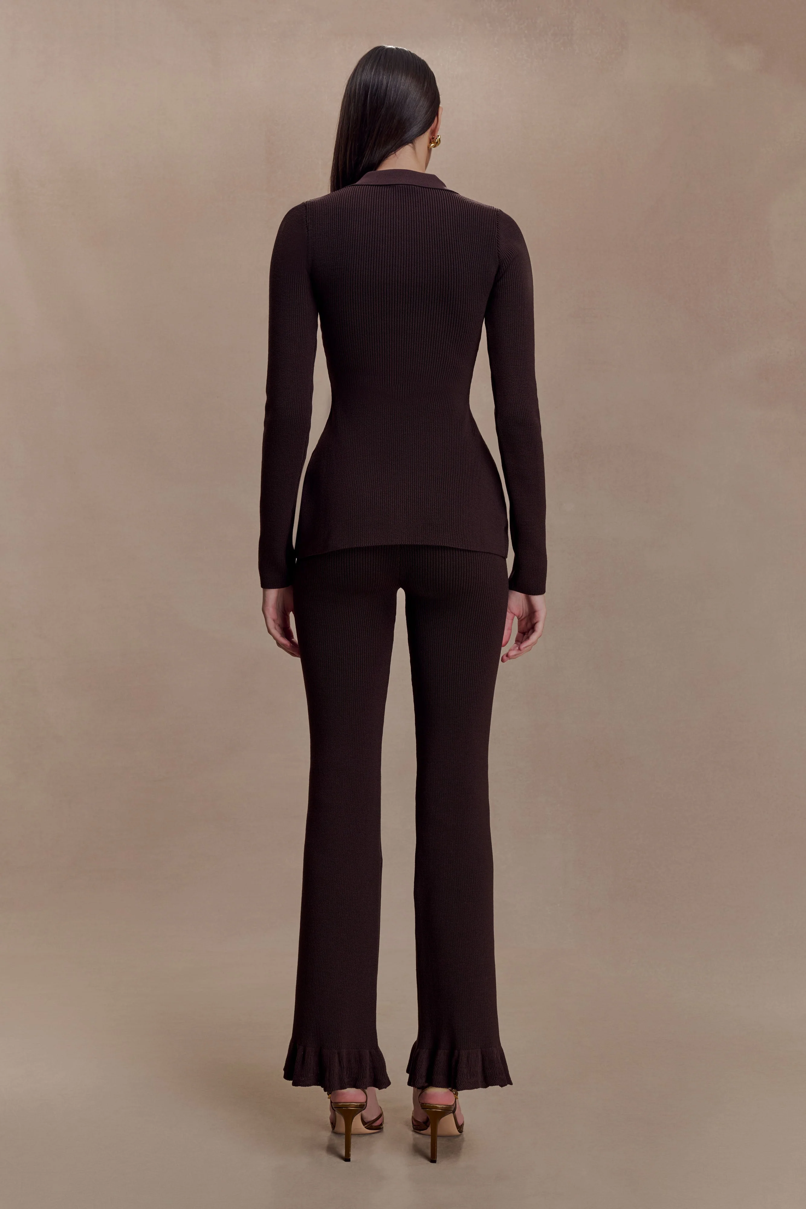 Suzie Ribbed Flared Pants - Chocolate - Image 2
