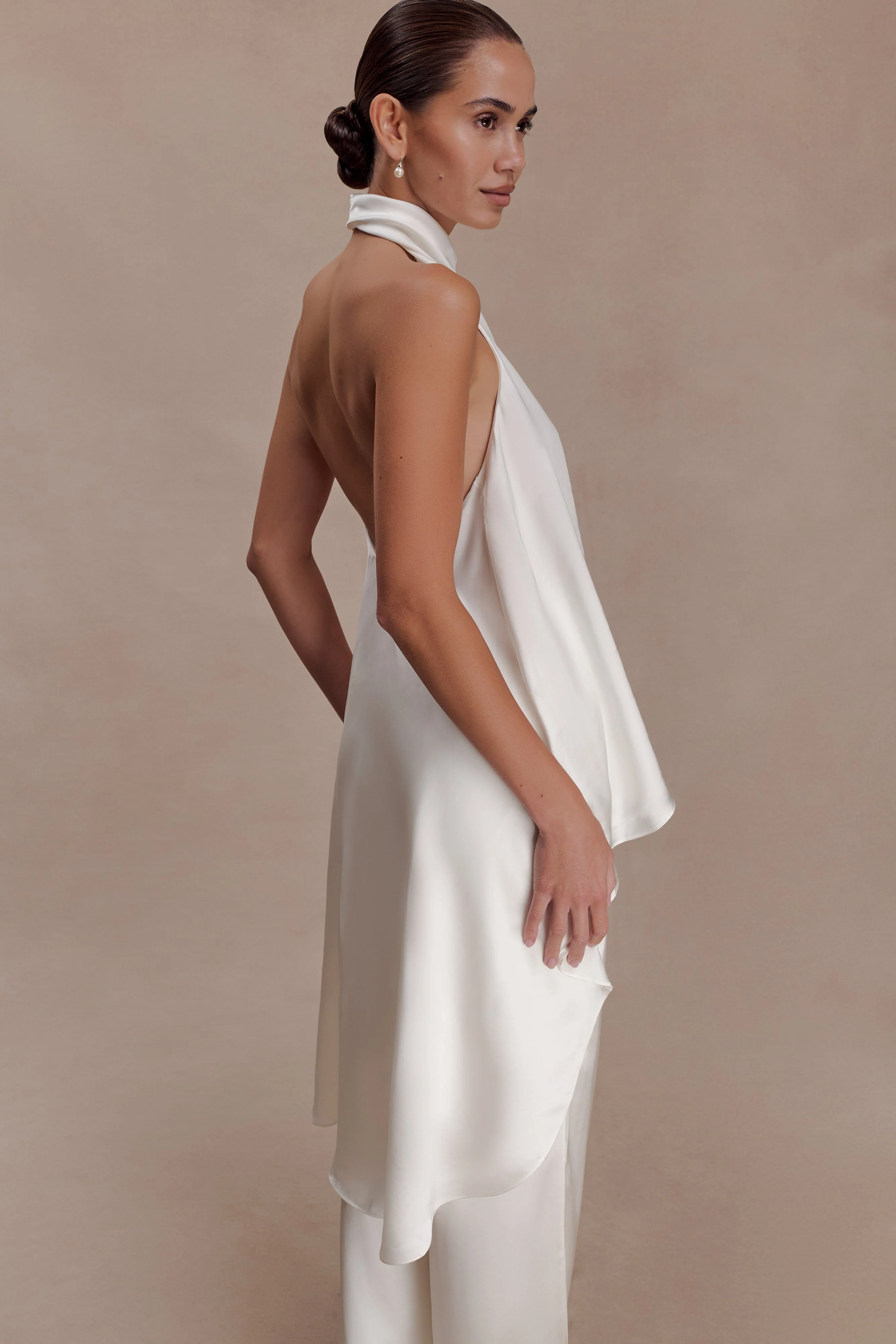 Sydney Asymmetrical Satin Halter Top - Ivory - Image 3