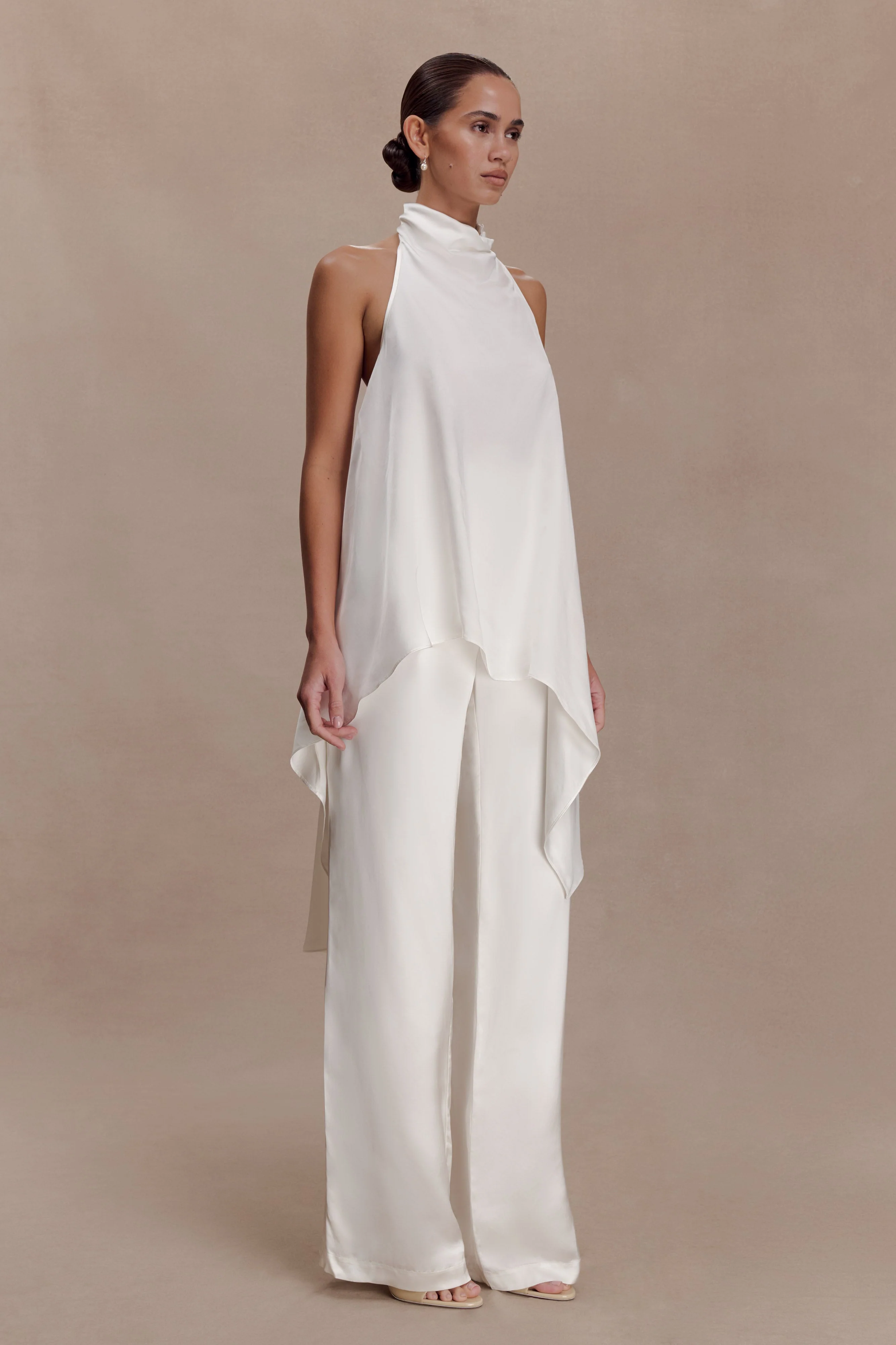 Sydney Straight Leg Satin Pants - Ivory - Image 4
