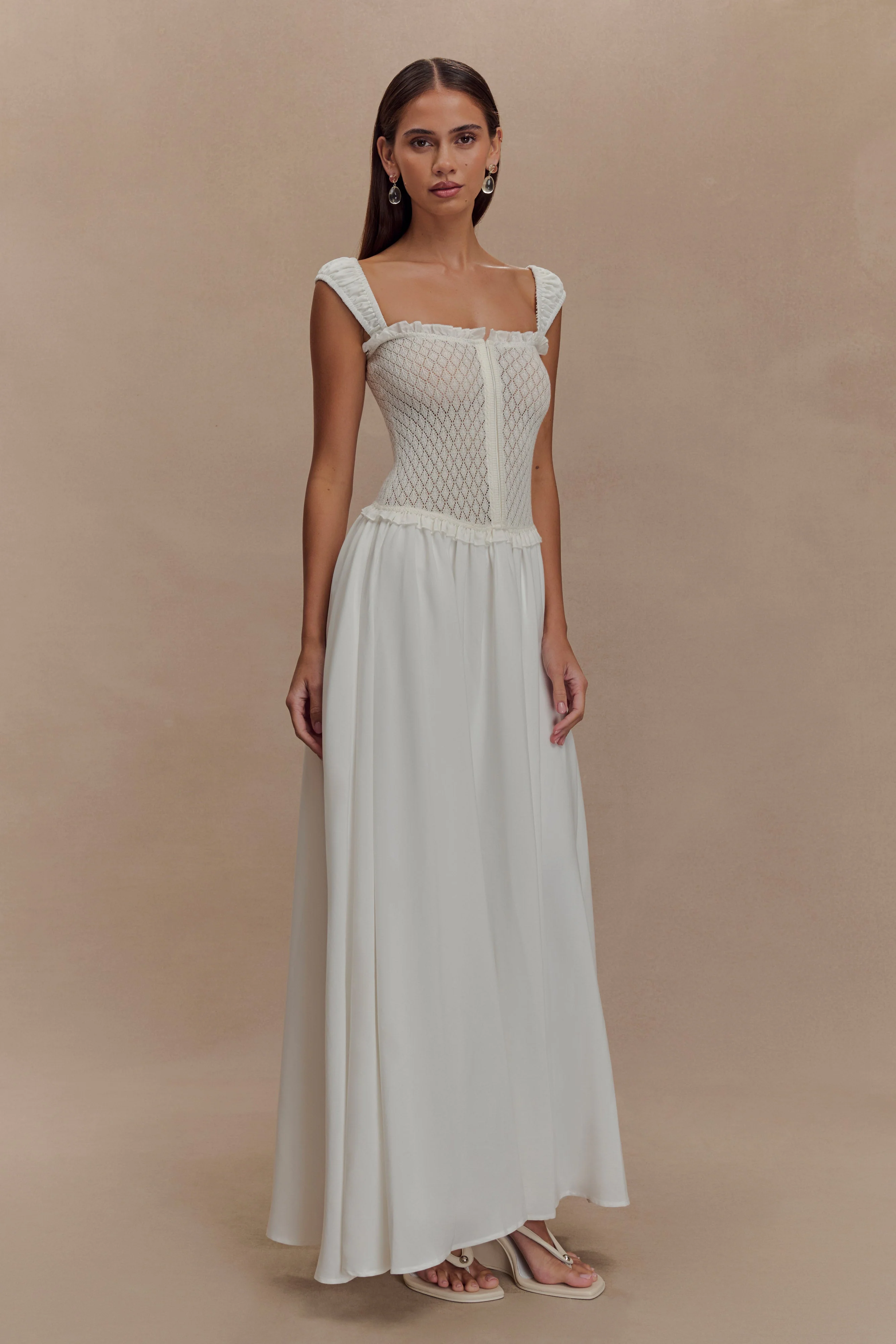 Tahlia Pointelle Knit Midi Dress - White - Image 4