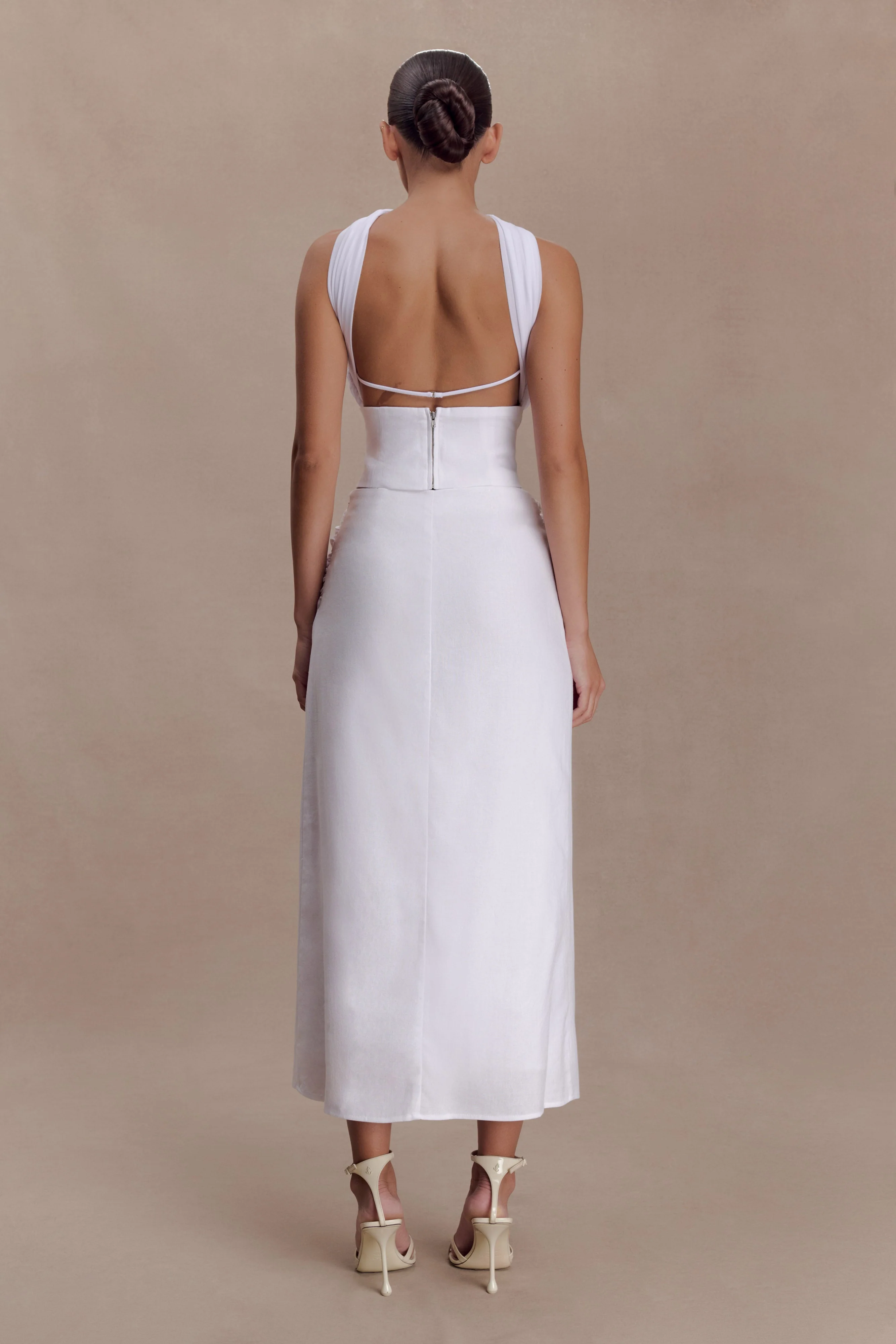 Talia Draped Linen Midi Skirt - White - Image 2