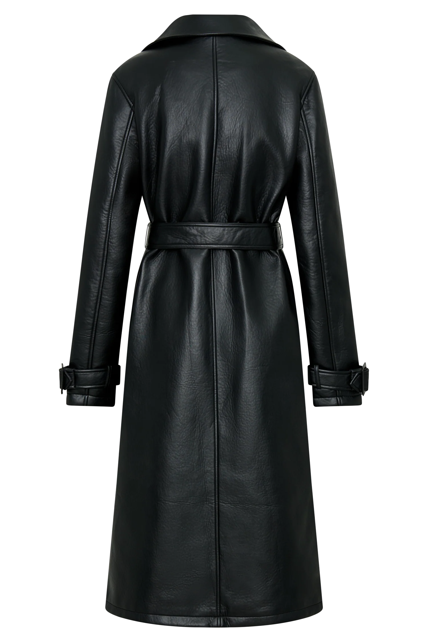 Tarah Faux Leather Trench Coat - Black - Image 10
