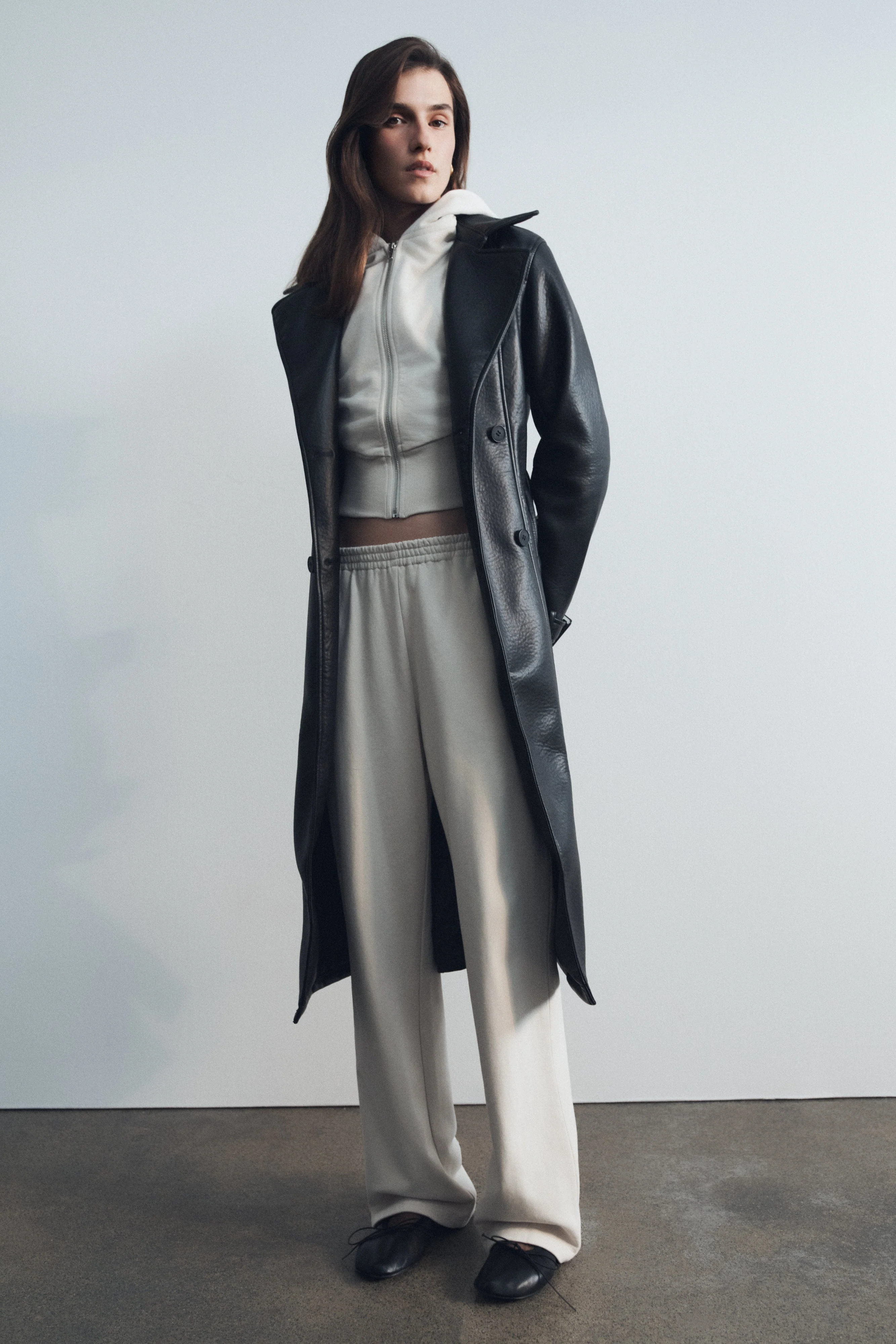 Tarah Faux Leather Trench Coat - Black - Image 2