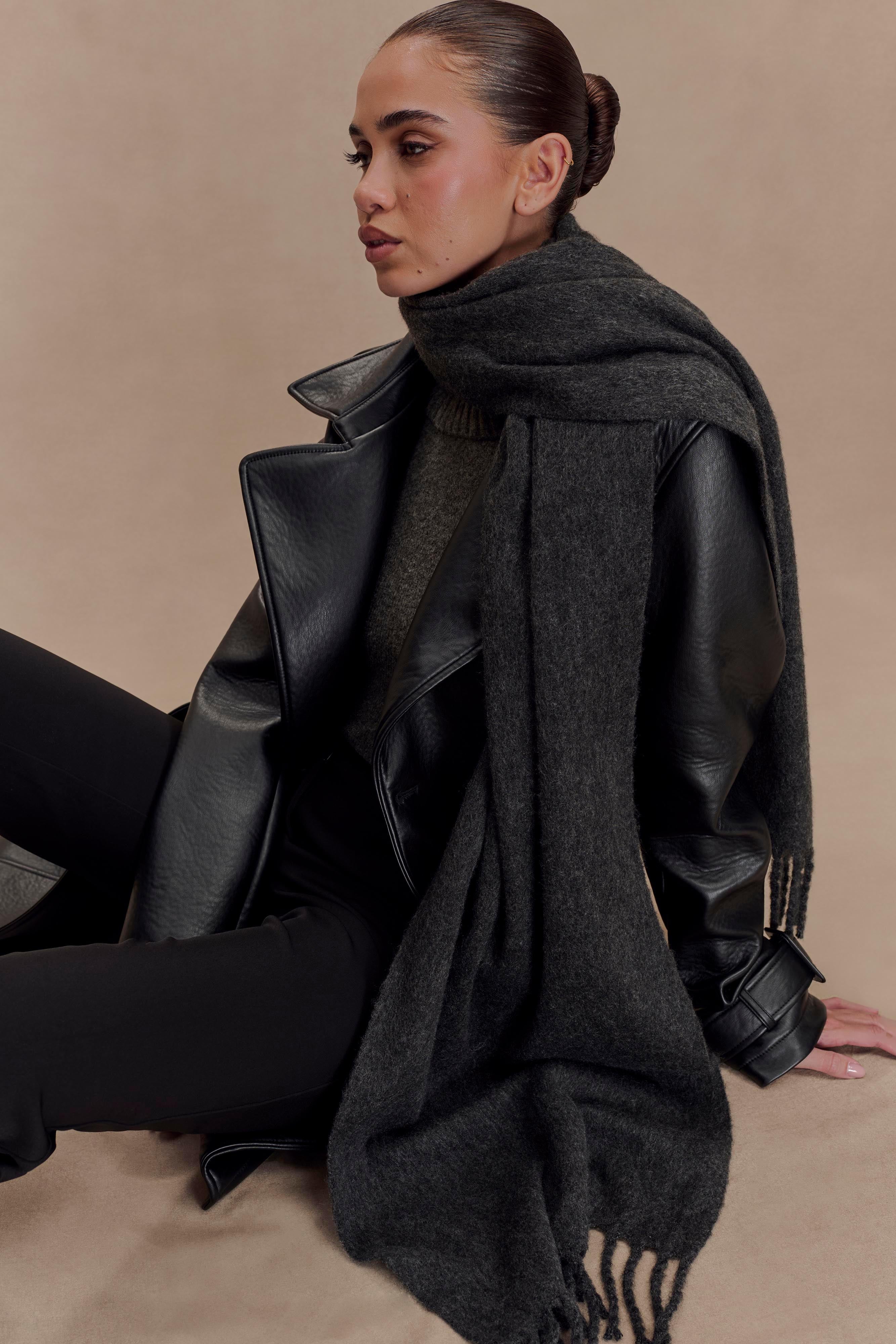 Tarah Faux Leather Trench Coat - Black - Image 9