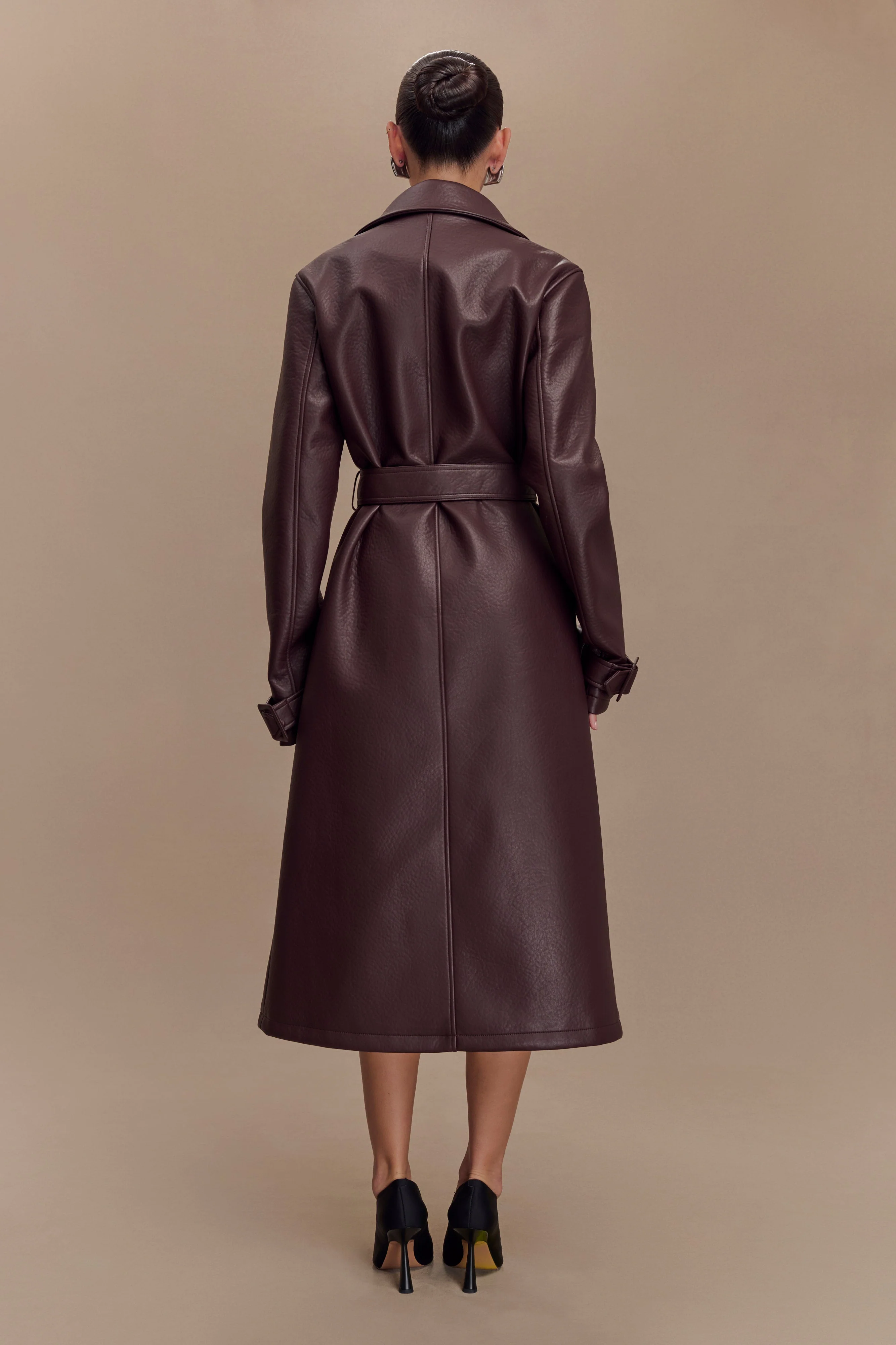 Tarah Faux Leather Trench Coat - Cacao Brown - Image 3
