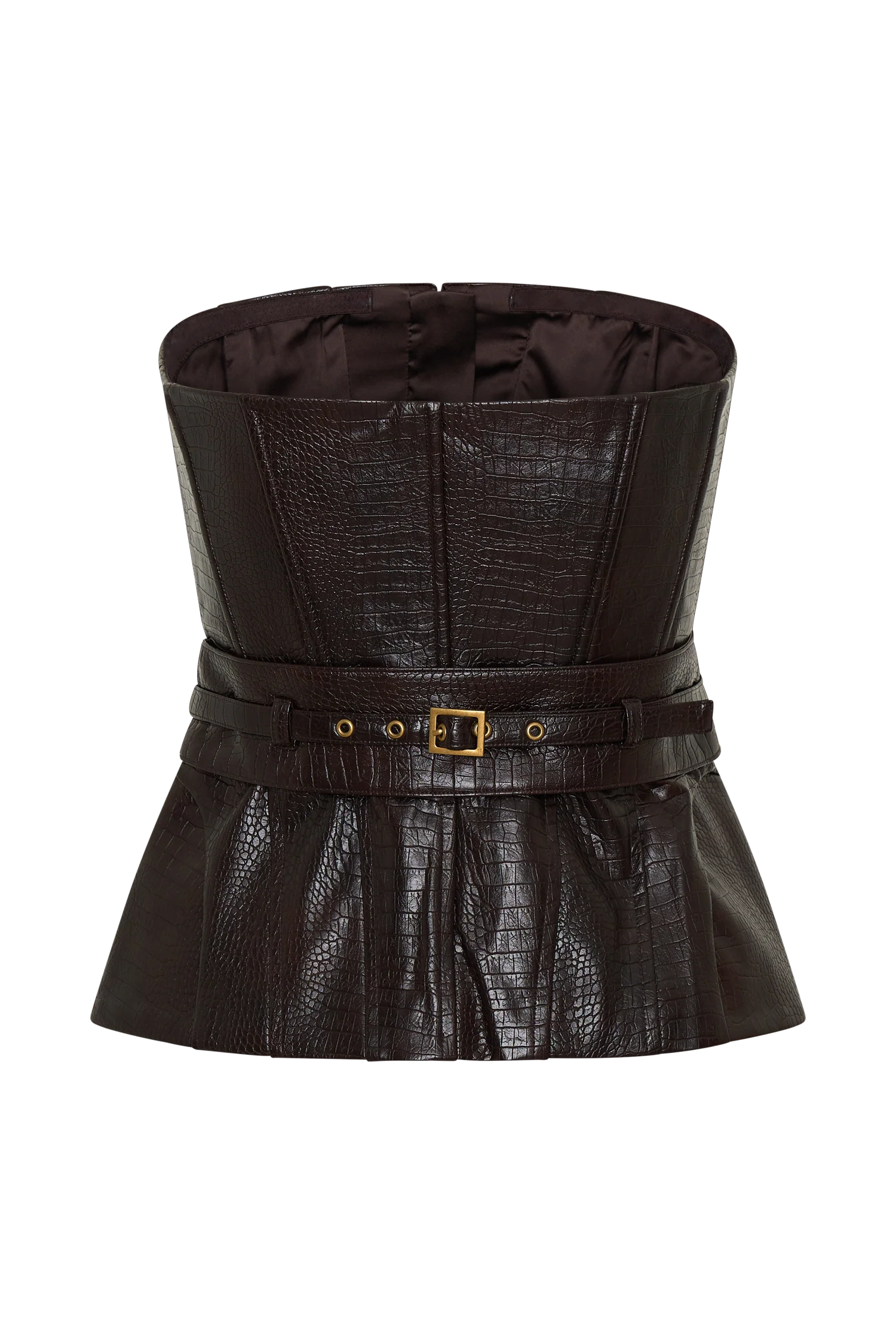 Thalia Faux Leather Boned Corset - Dark Chocolate - Image 6