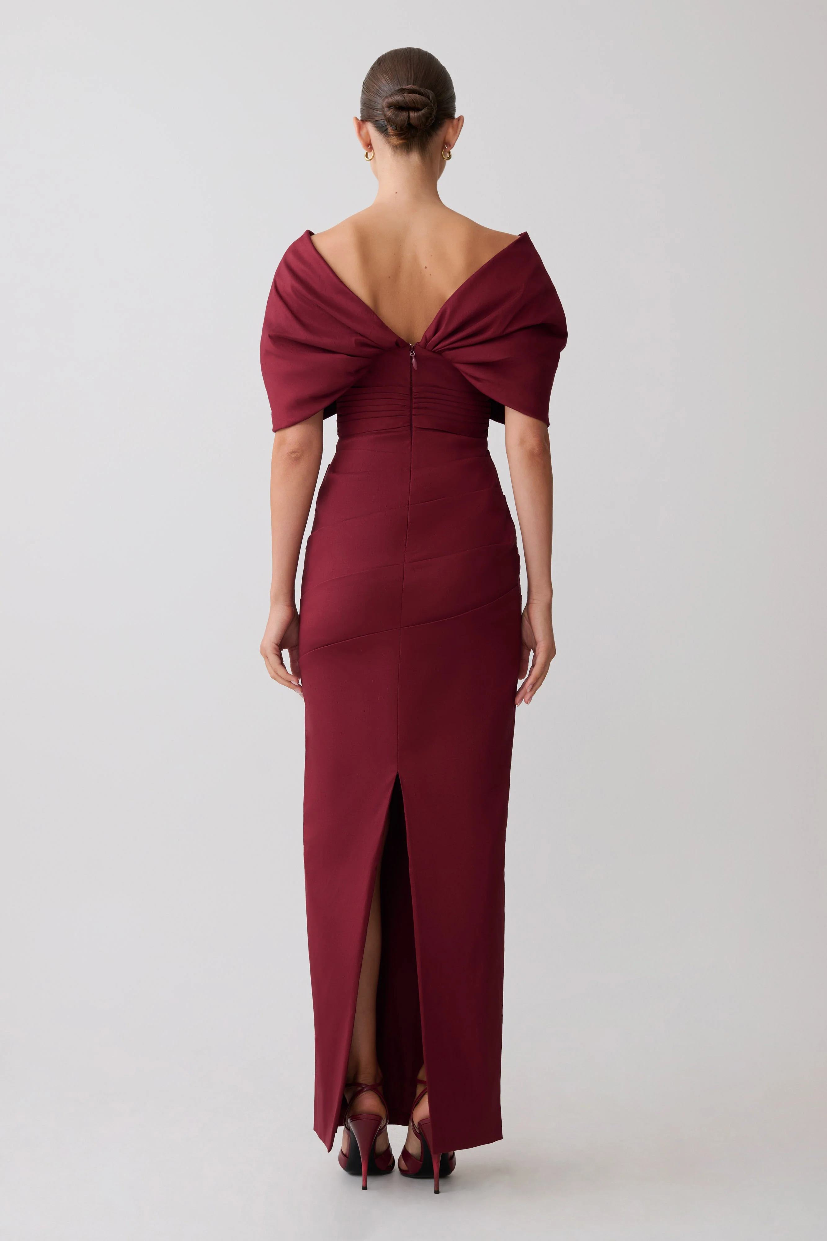 Thelma Bardot Maxi Dress - Wine - Image 3
