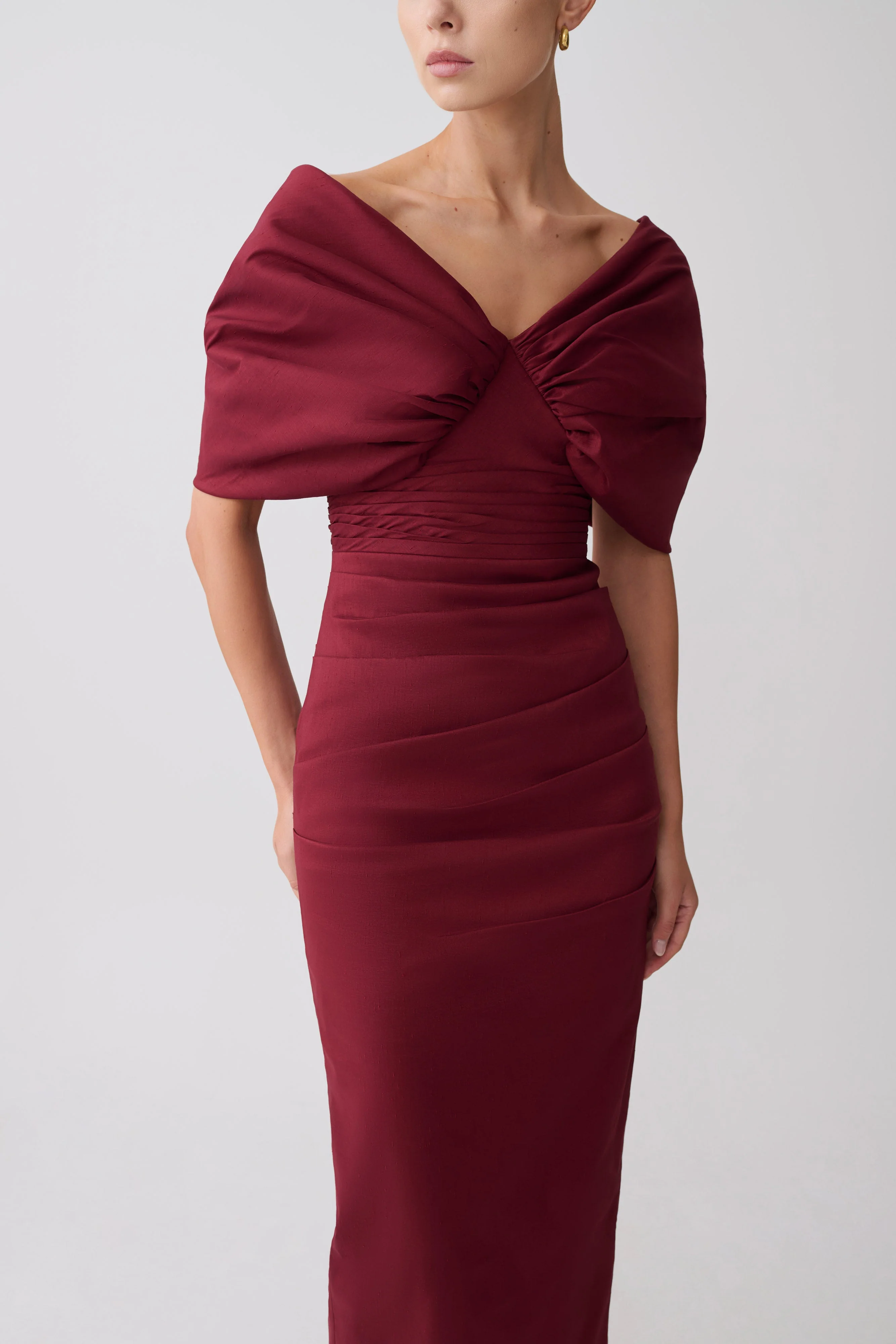 Thelma Bardot Maxi Dress - Wine - Image 5