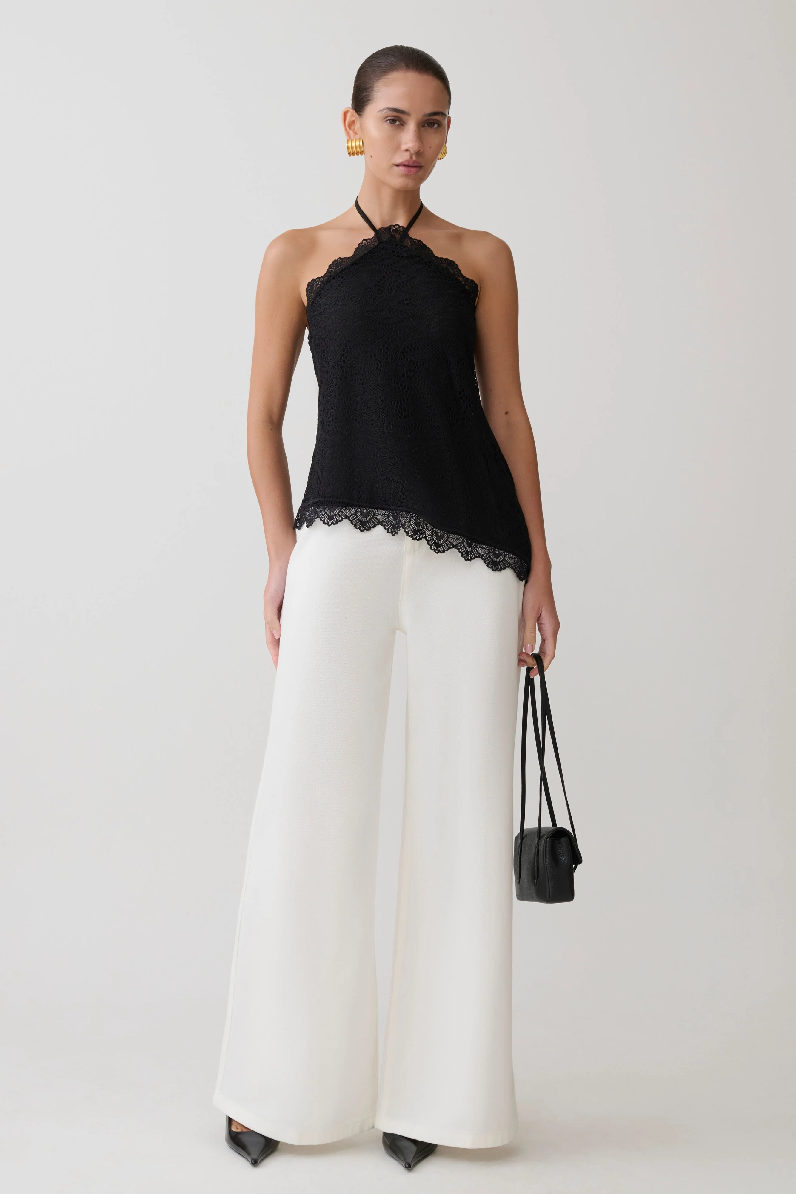 Theodosia Asymmetric Lace Halter Top - Black - Image 4