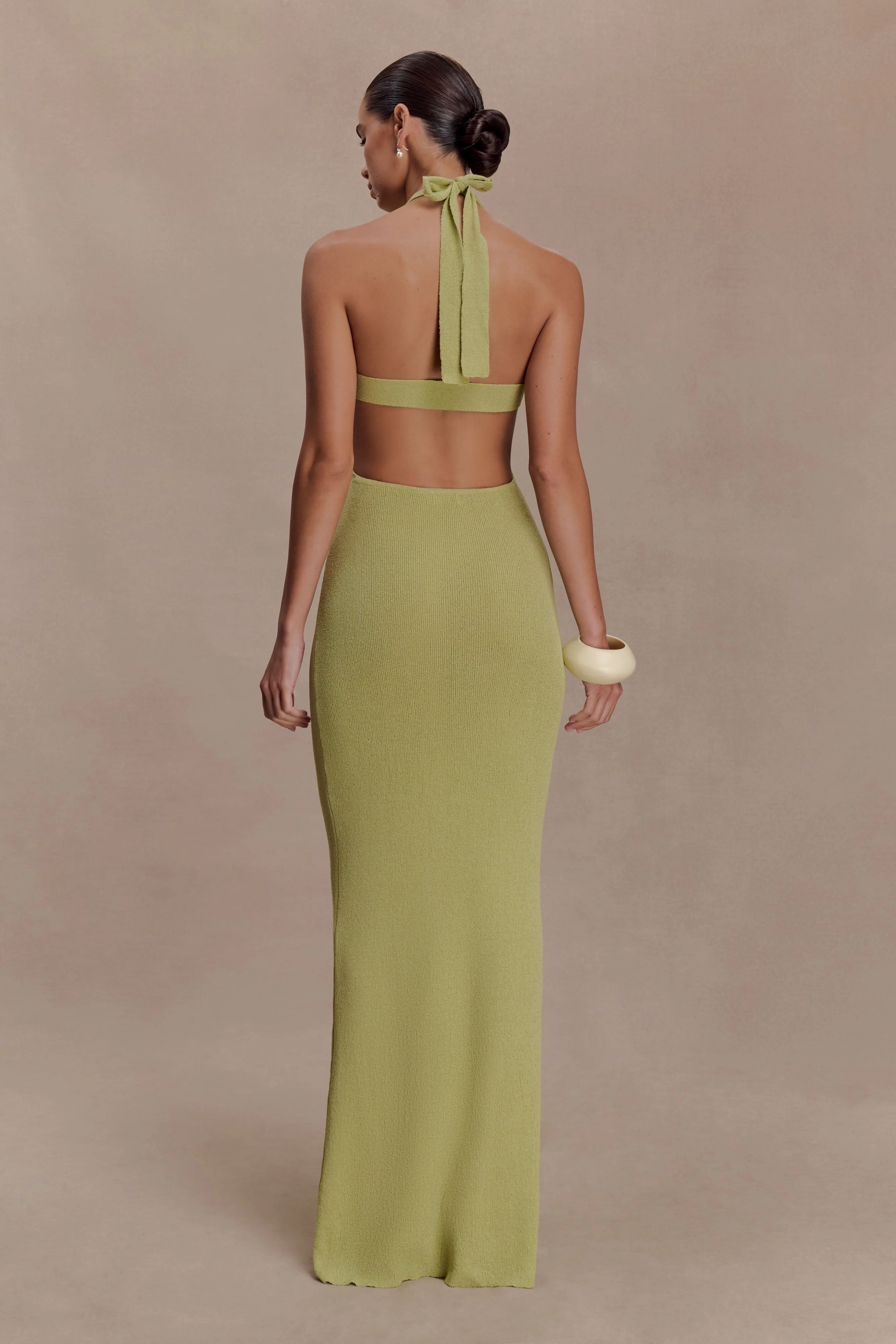 Theresea Halter Knit Maxi Dress - Light Olive - Image 2