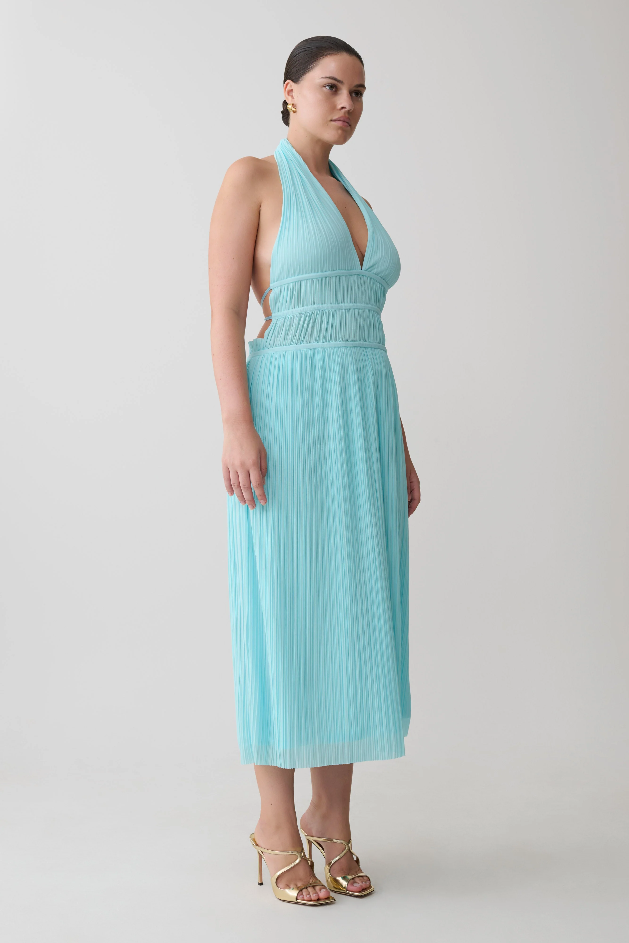 Thien Cowl Halter Midi Dress - Blue - Image 9