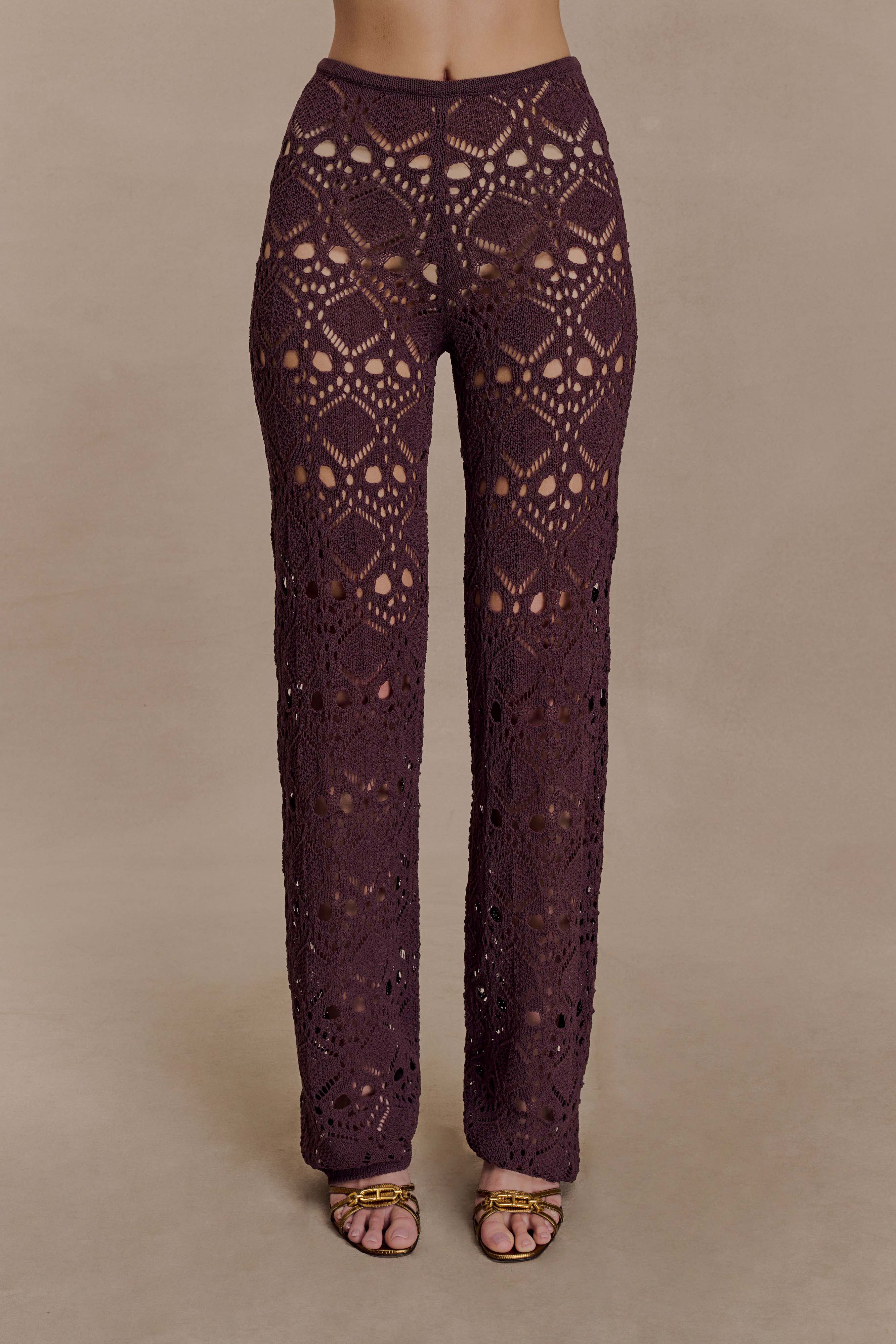 Trena Crochet Knit Pants - Chocolate - Image 8