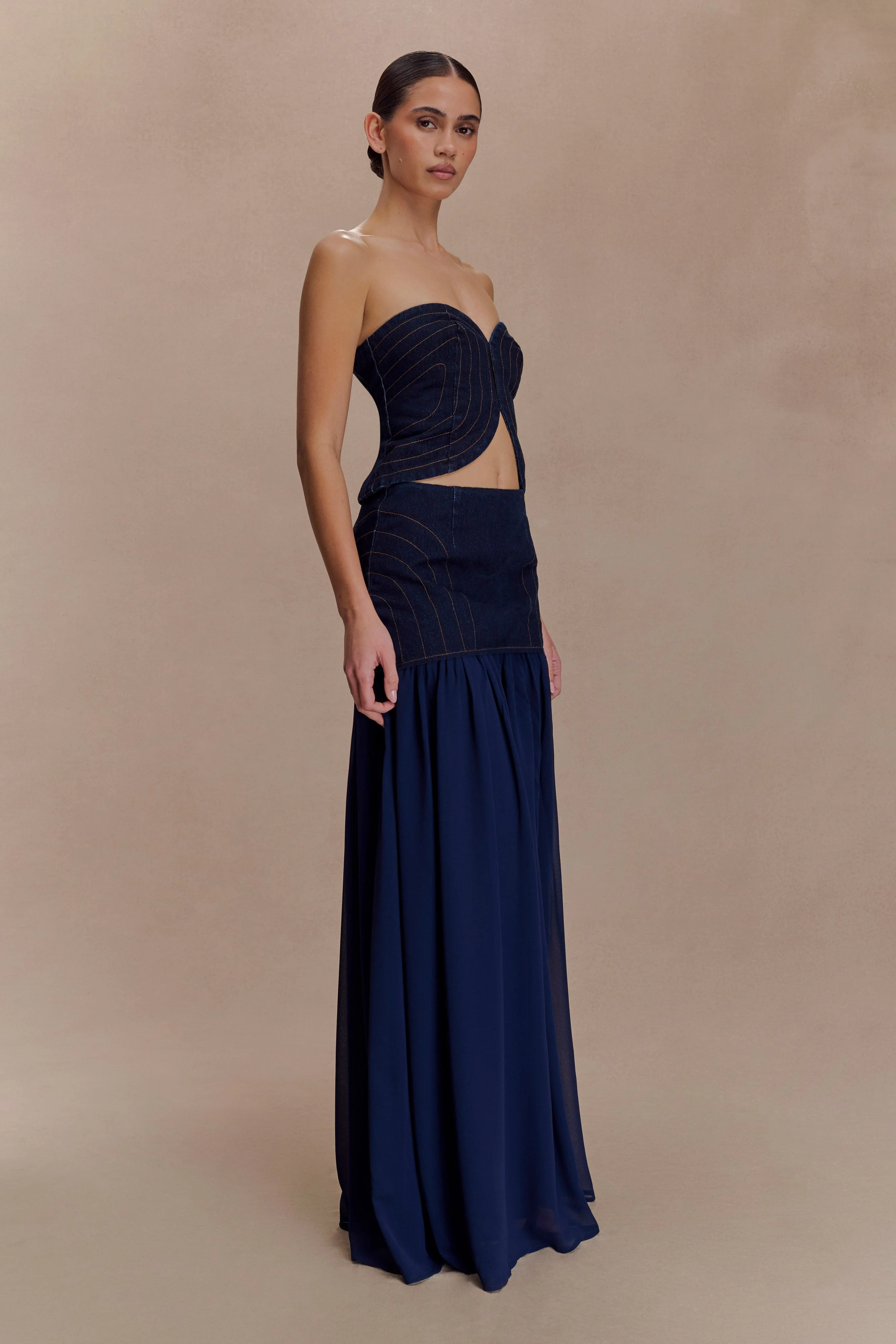 Tully Chiffon Denim Maxi Skirt - Indigo Blue - Image 2