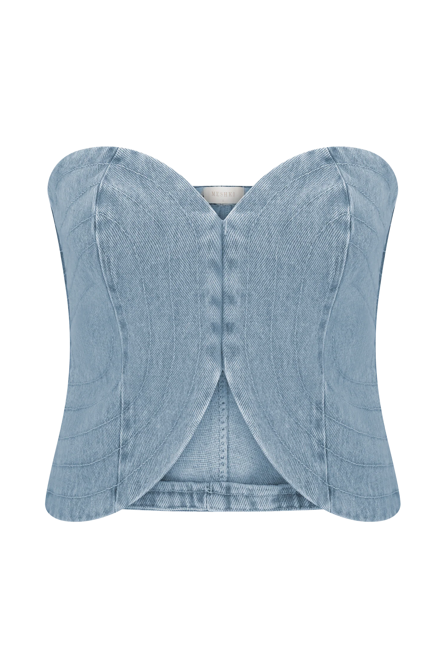 Tully Strapless Topstitch Denim Top - 80'S Blue - Image 8
