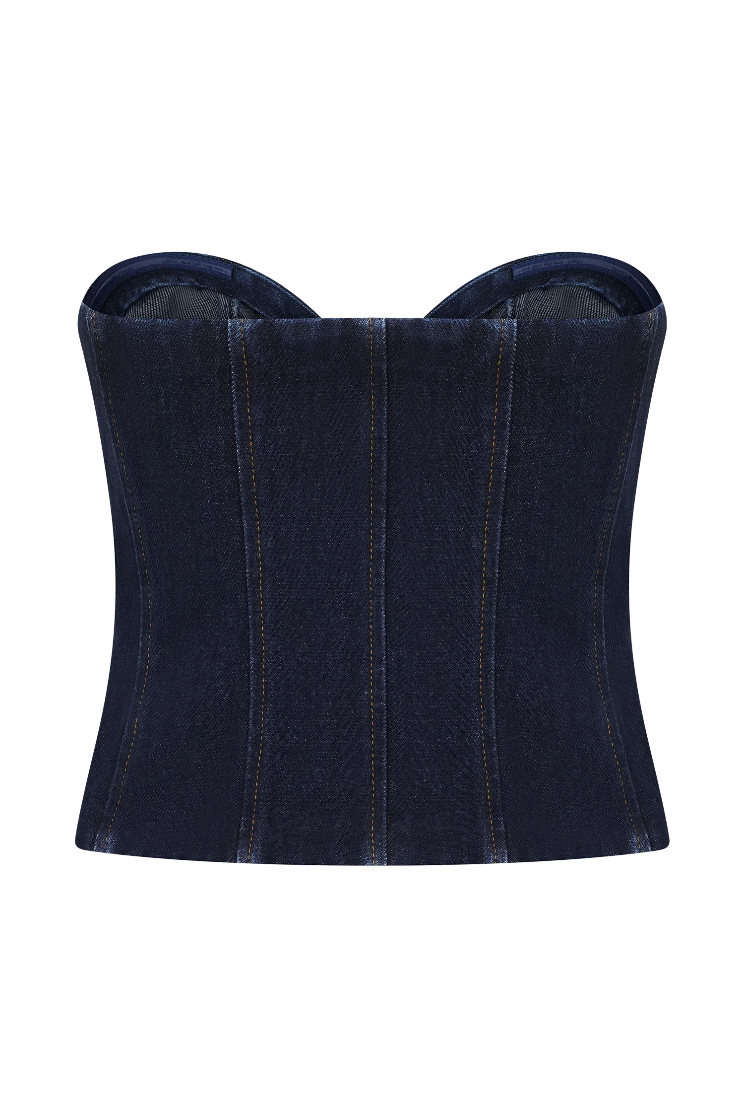 Tully Strapless Topstitch Denim Top - Indigo Blue - Image 8