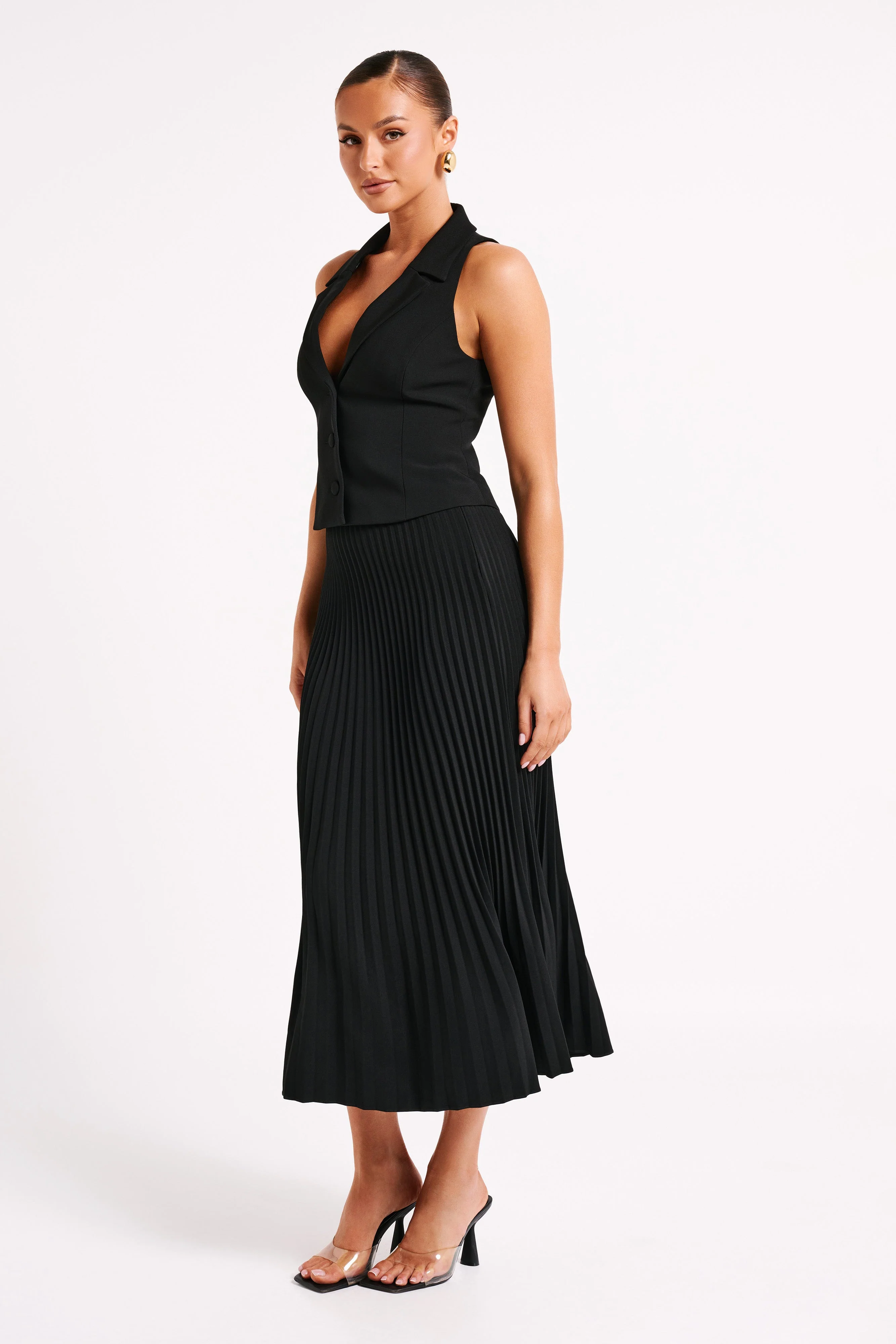 Twyla Pleated Suiting Maxi Skirt - Black - Image 7
