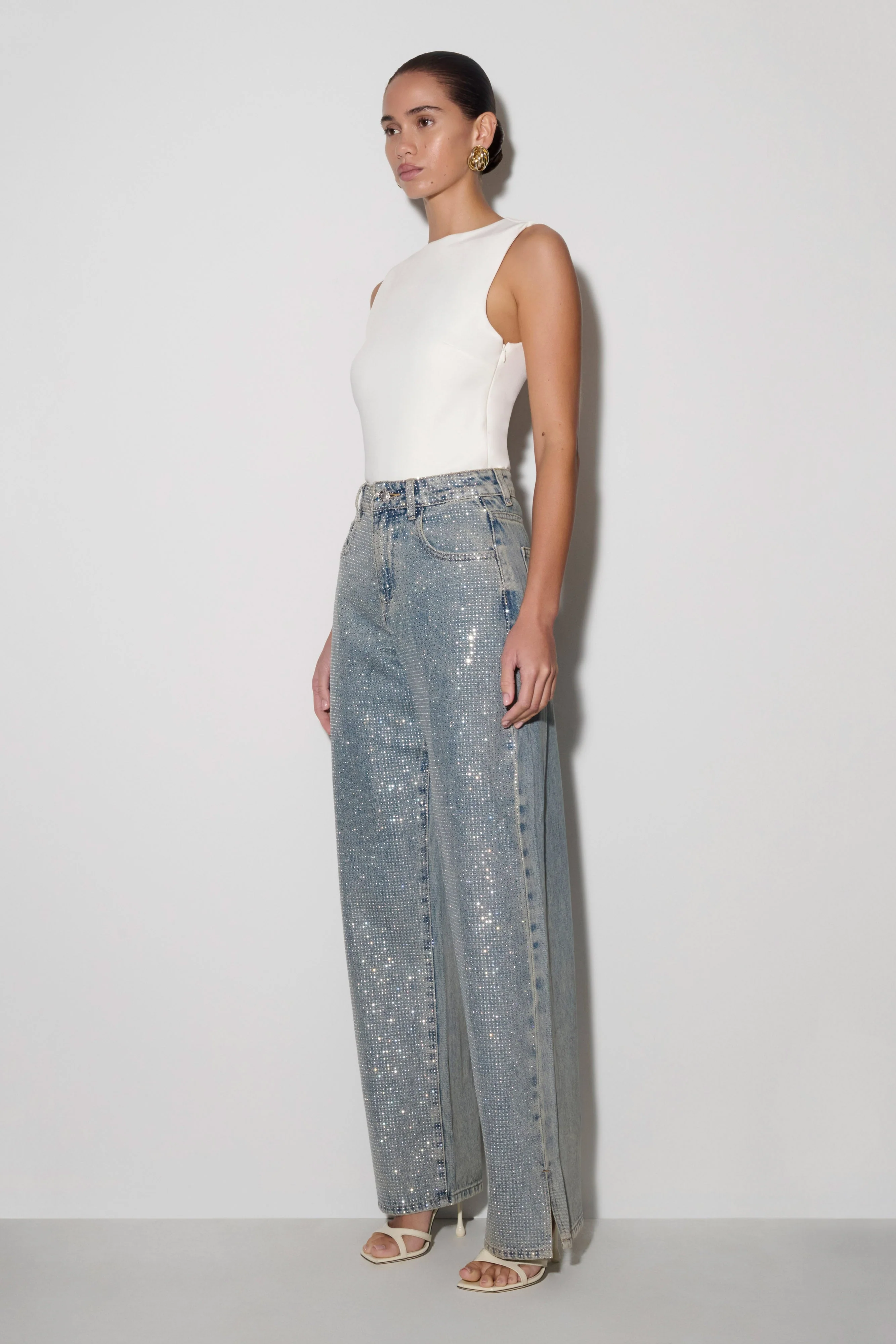 Tyla Diamante Denim Jeans - Blue/Green - Image 2