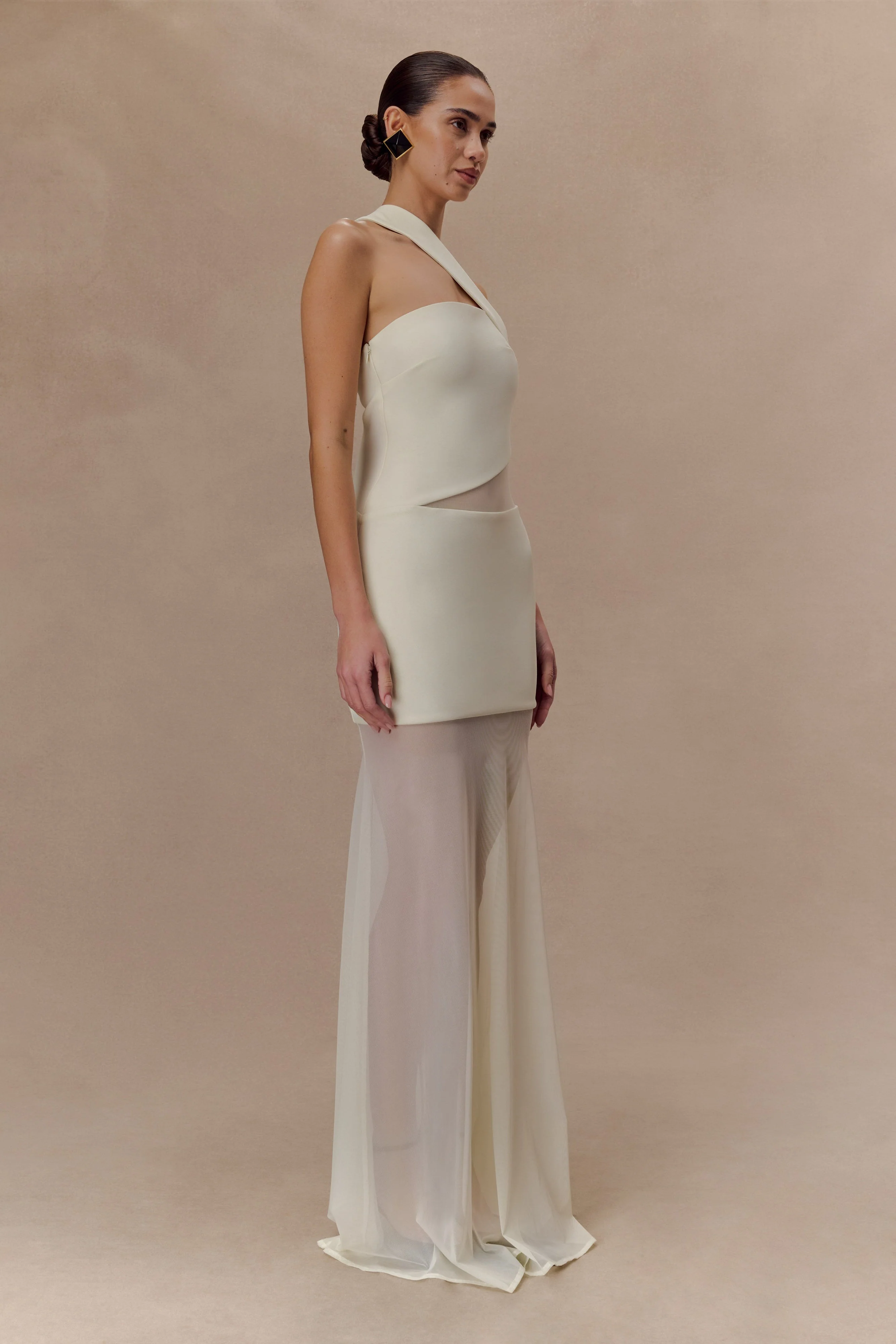 Vashti Cut Out Mesh Maxi Dress - Ivory - Image 3