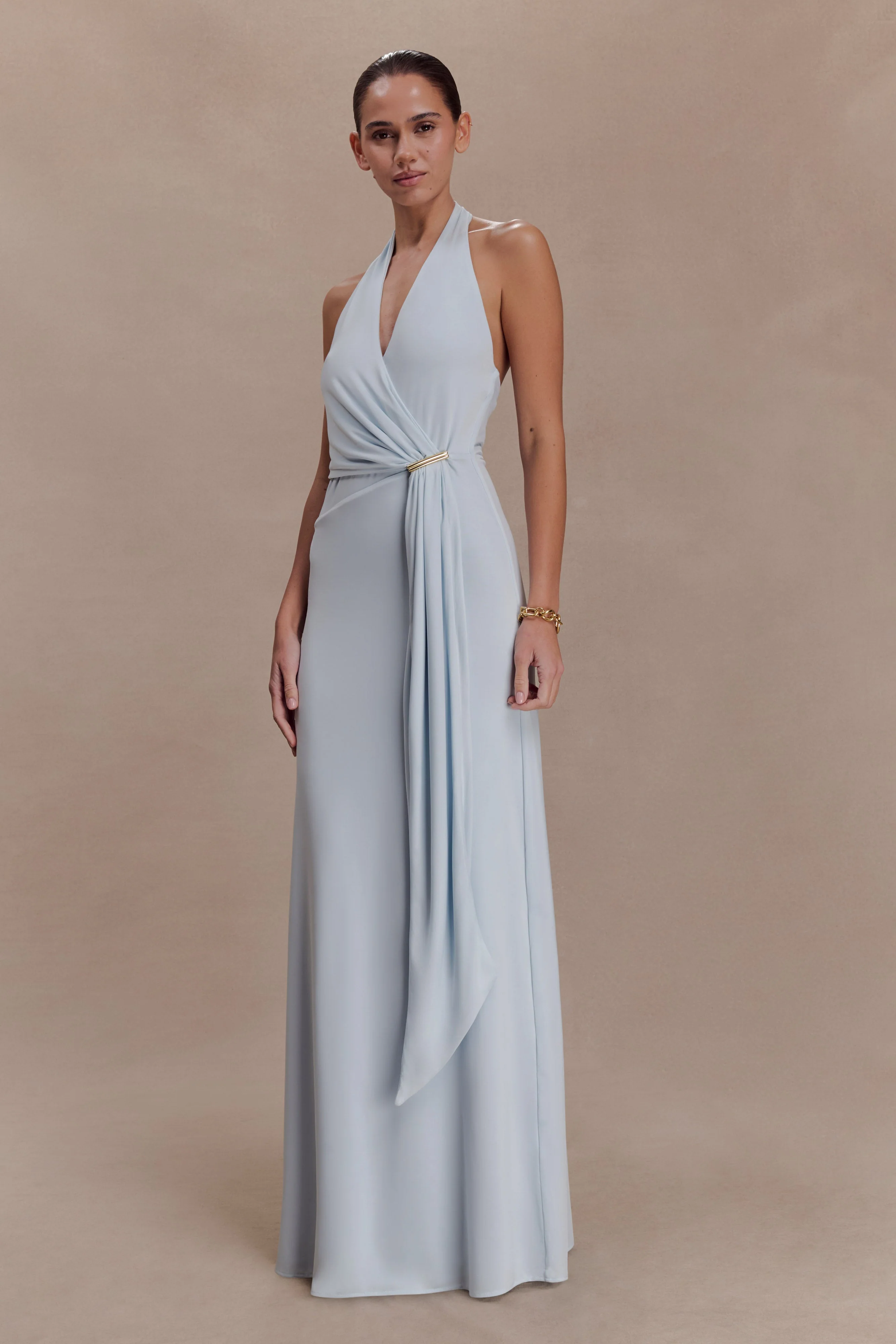 Veda Slinky Halter Maxi Dress - Pale Blue - Image 3