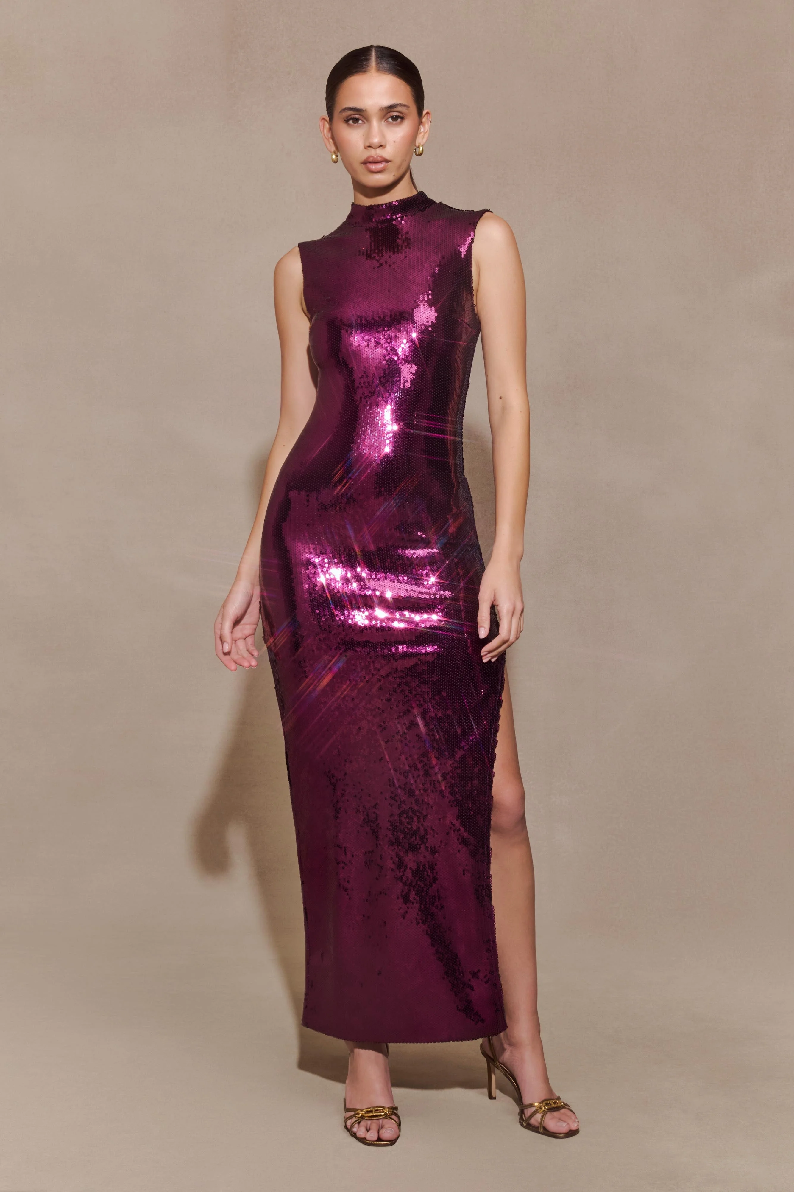 Veronica Sequin Midi Dress - Plum - Image 3