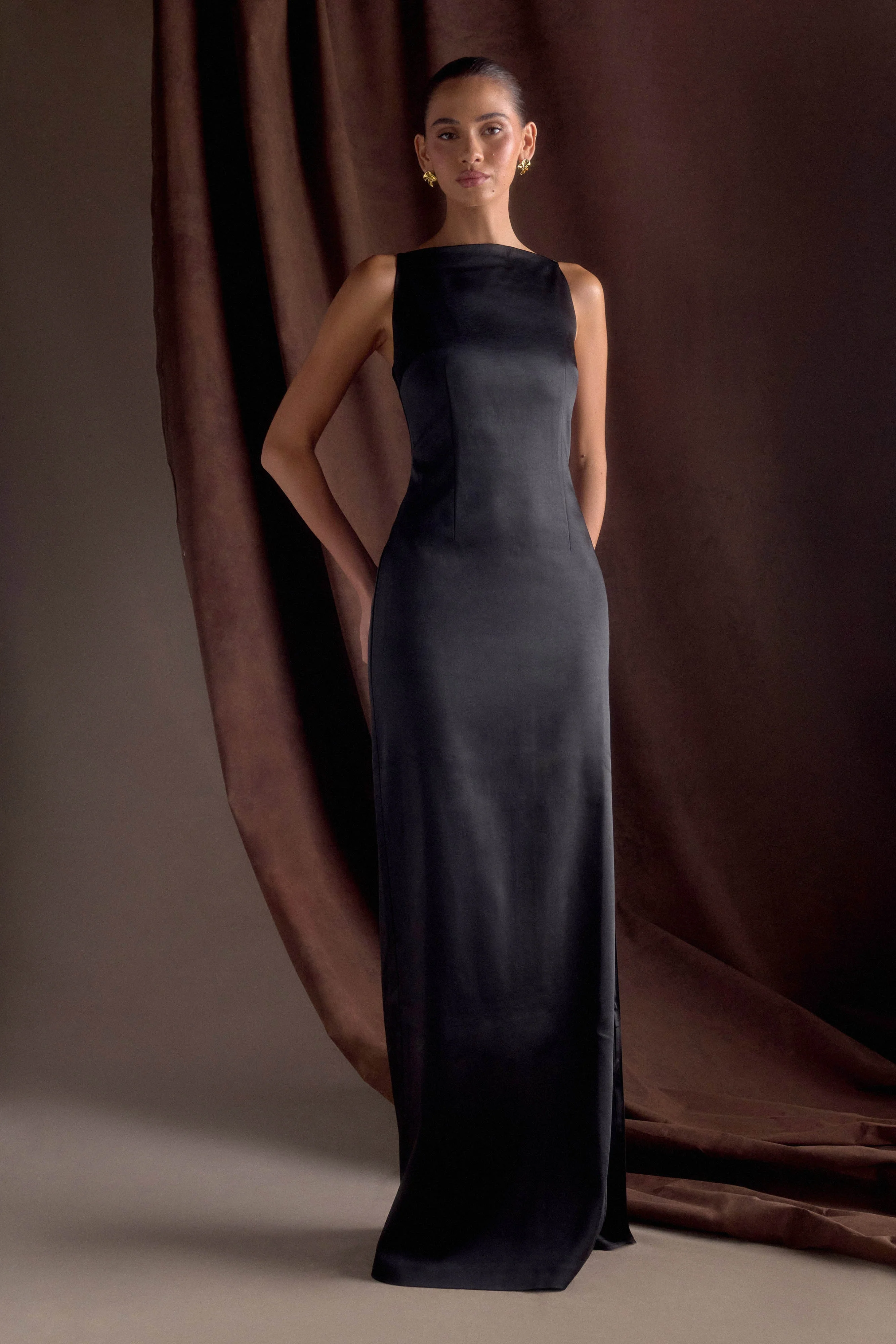 Violet Sleeveless Satin Maxi Dress - Black - Image 11