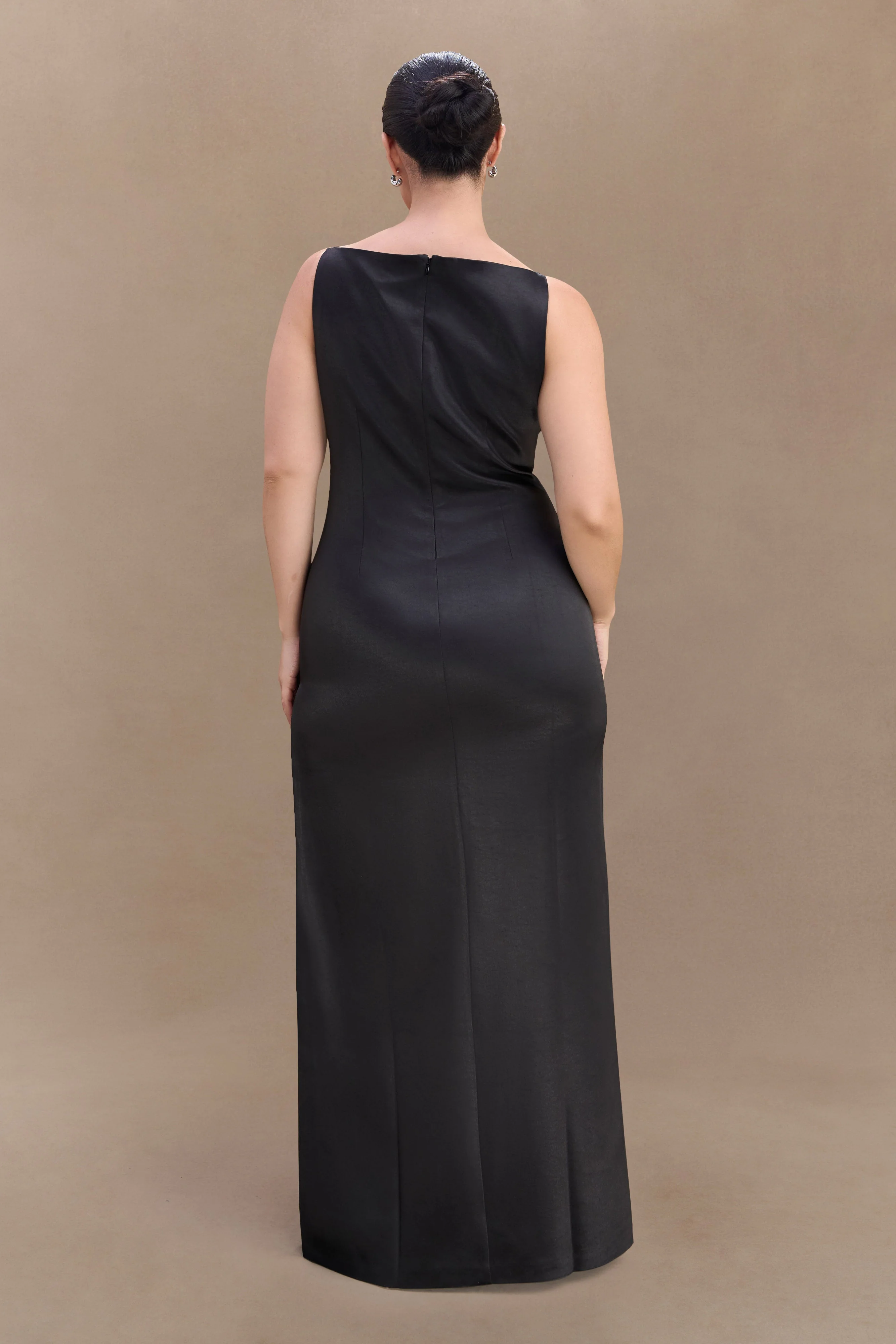 Violet Sleeveless Satin Maxi Dress - Black - Image 6