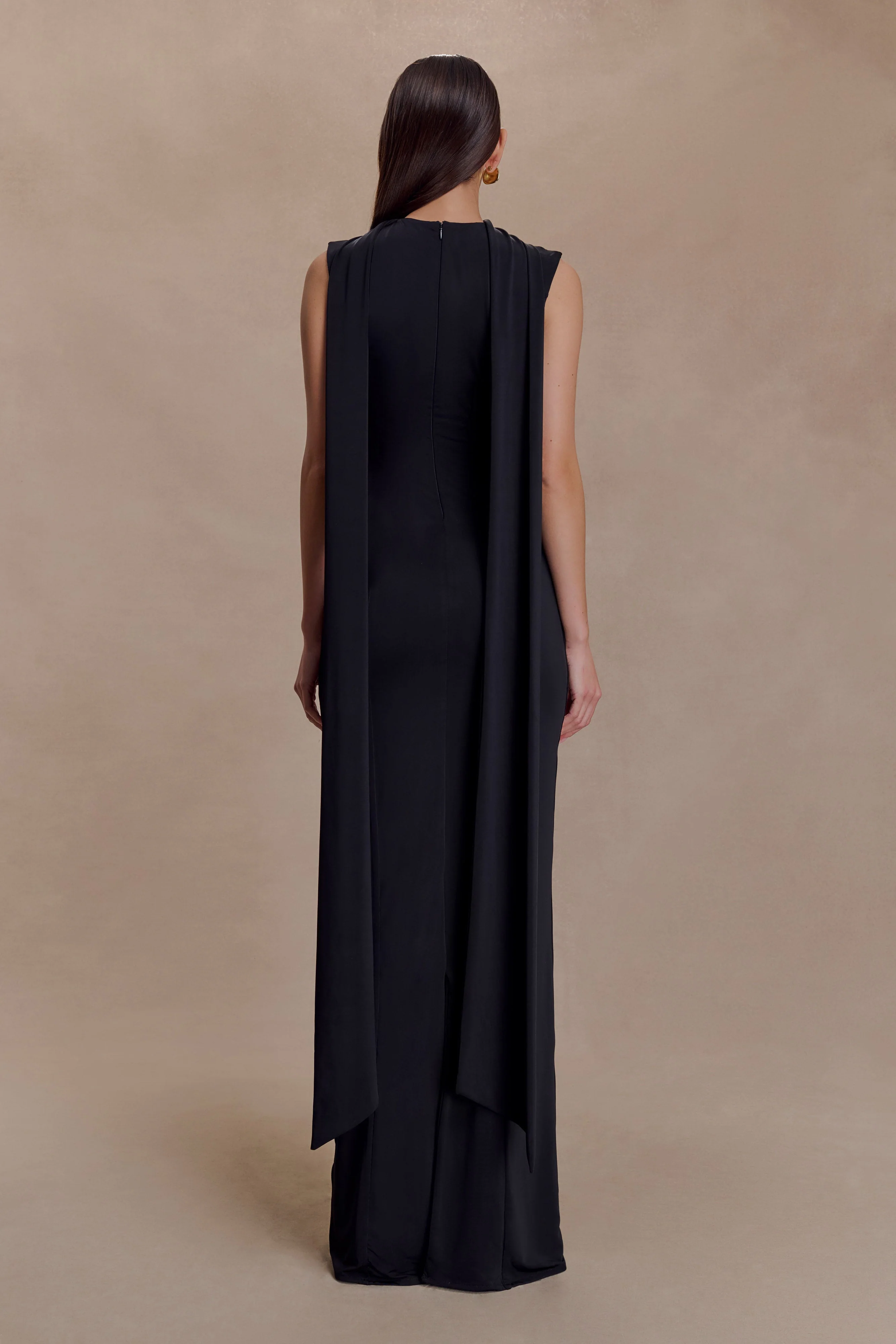 Wisteria Slinky Maxi Dress With Scarf - Black - Image 2