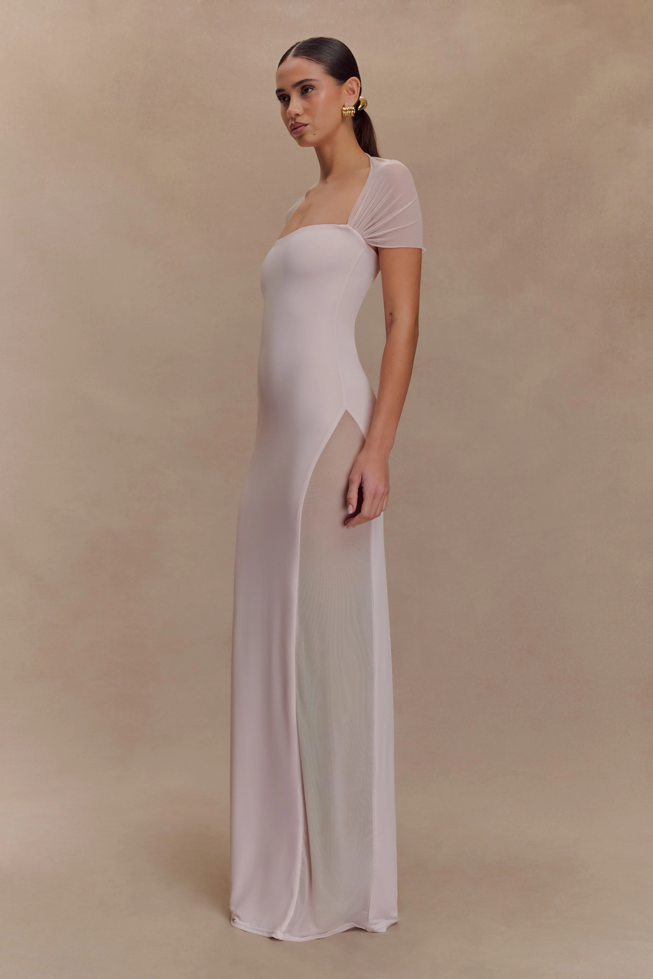 Wyatt Slinky And Mesh Maxi Dress - Pale Pink - Image 4