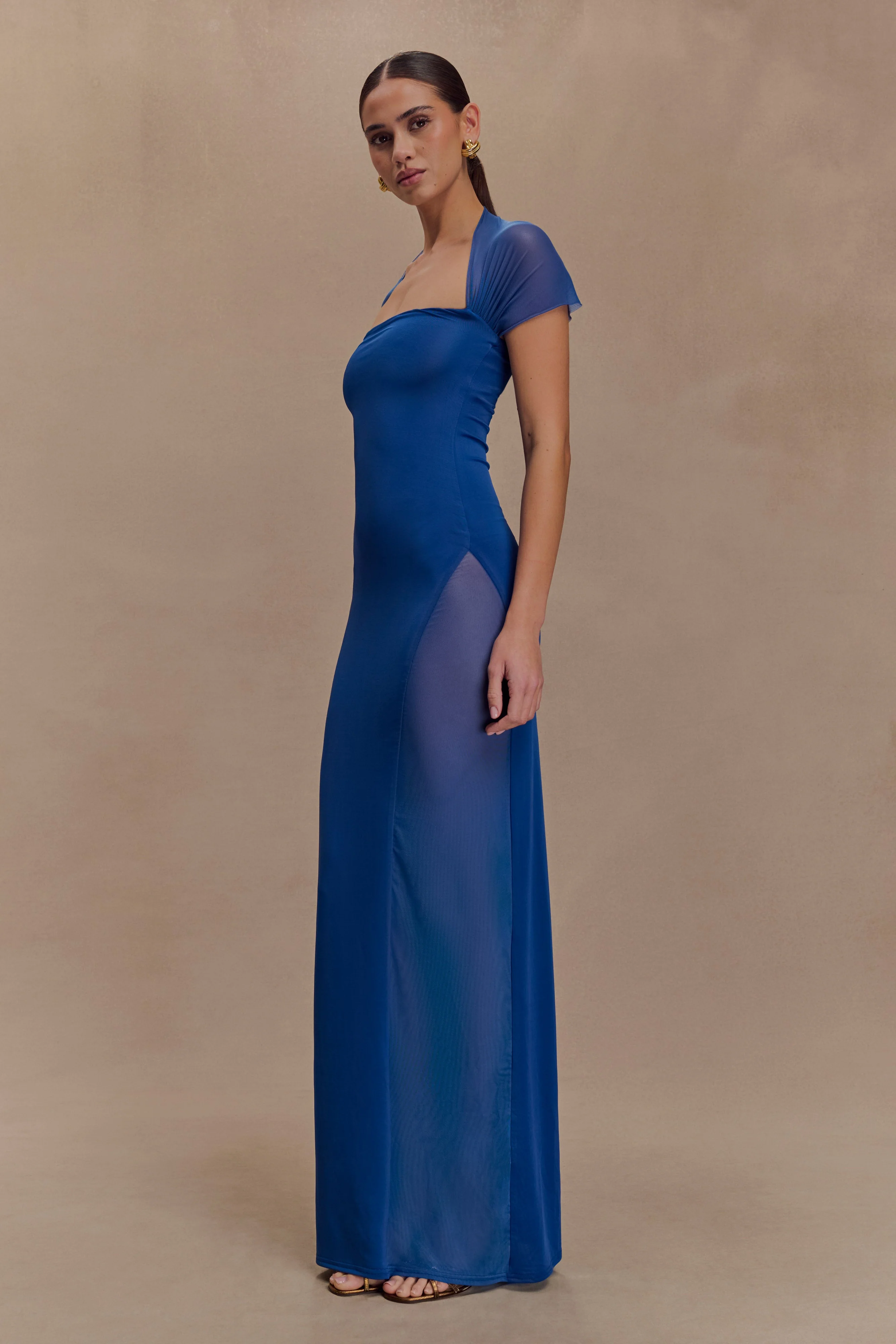 Wyatt Slinky And Mesh Maxi Dress - Cobalt Blue - Image 4