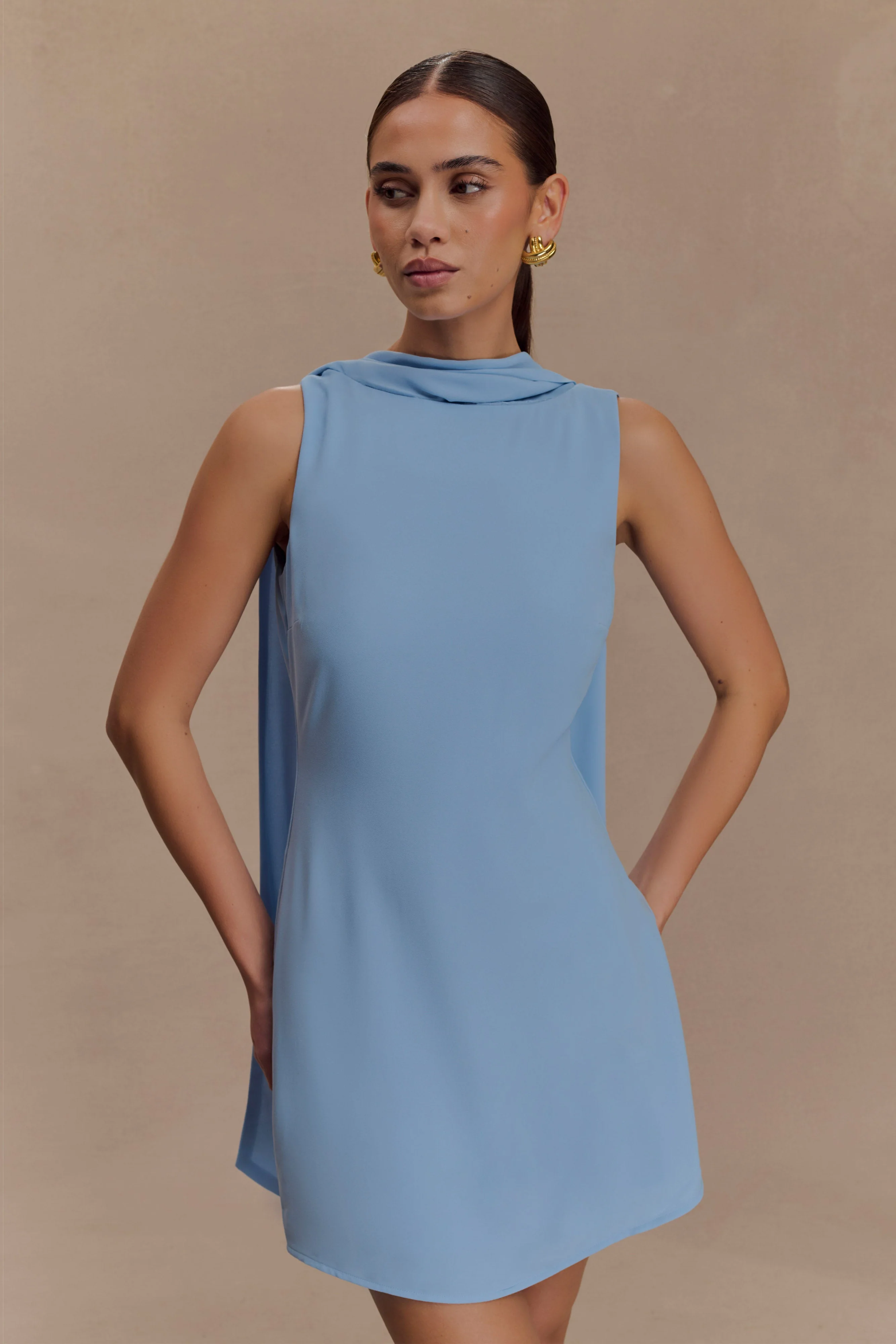 Wynter Scarf Draped Mini Dress - Sky Blue - Image 2