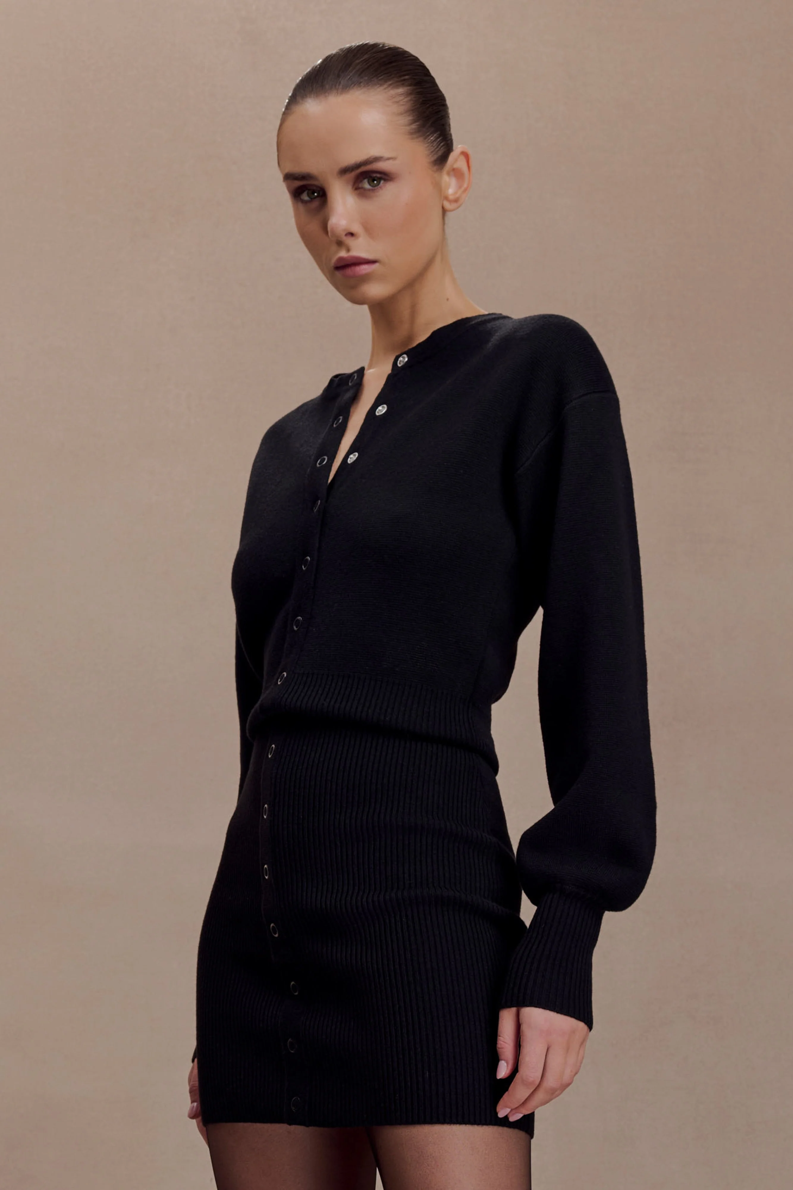 Xaden Wool Mix Knit Mini Dress - Black - Image 4