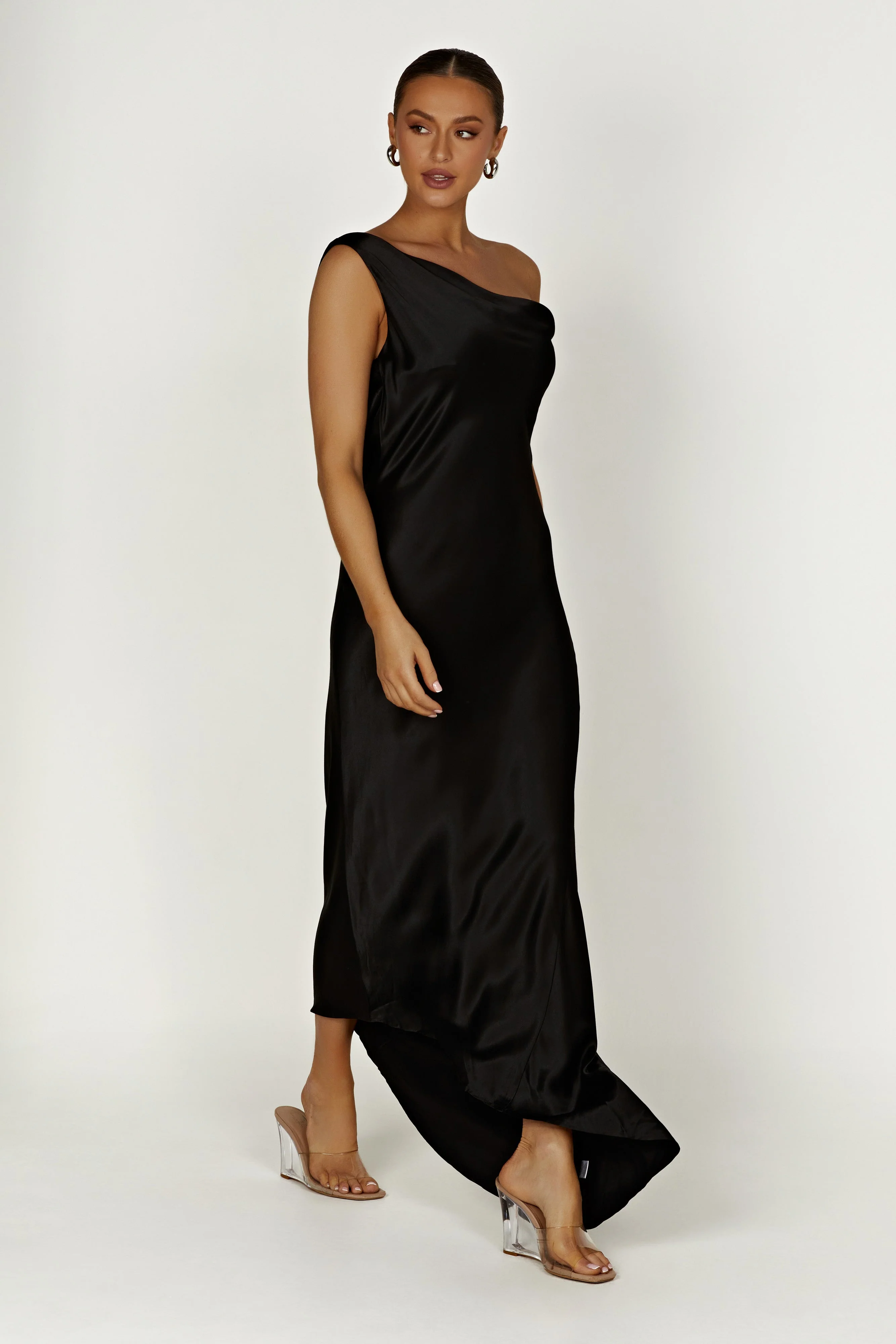 Yvette Slip Maxi Dress With Asymmetrical Hem - Black - Image 5
