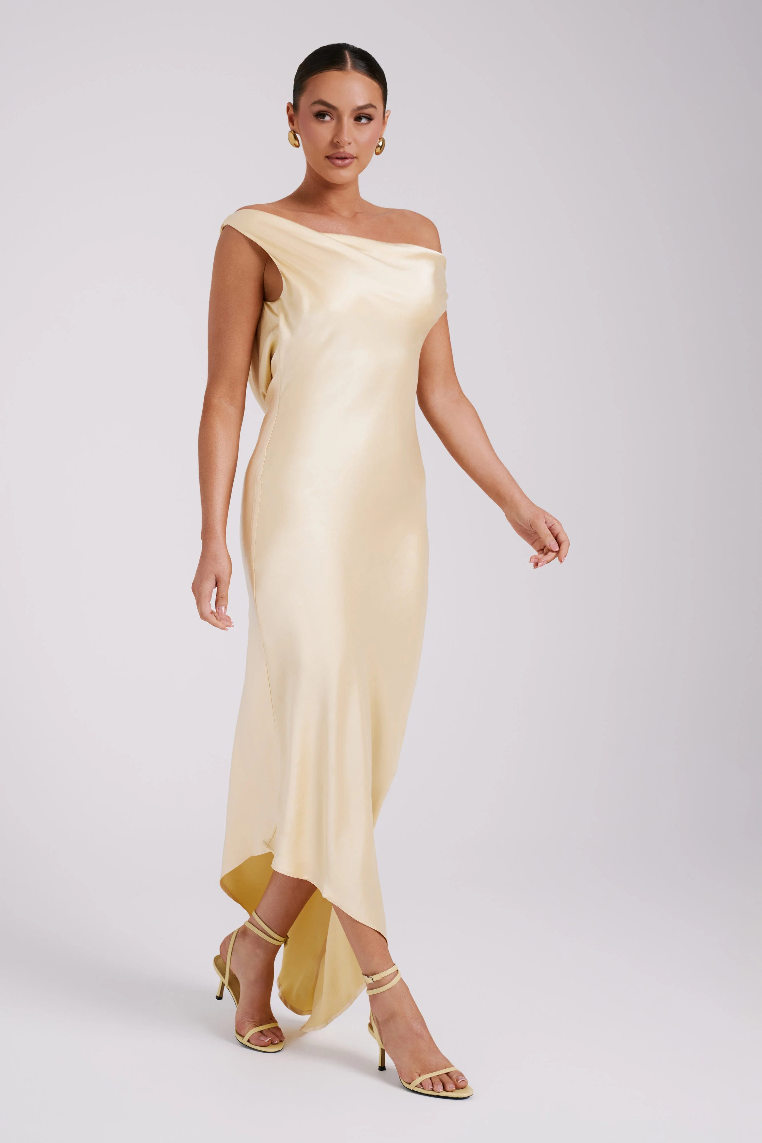 Yvette Slip Maxi Dress With Asymmetrical Hem - Butter - Image 4
