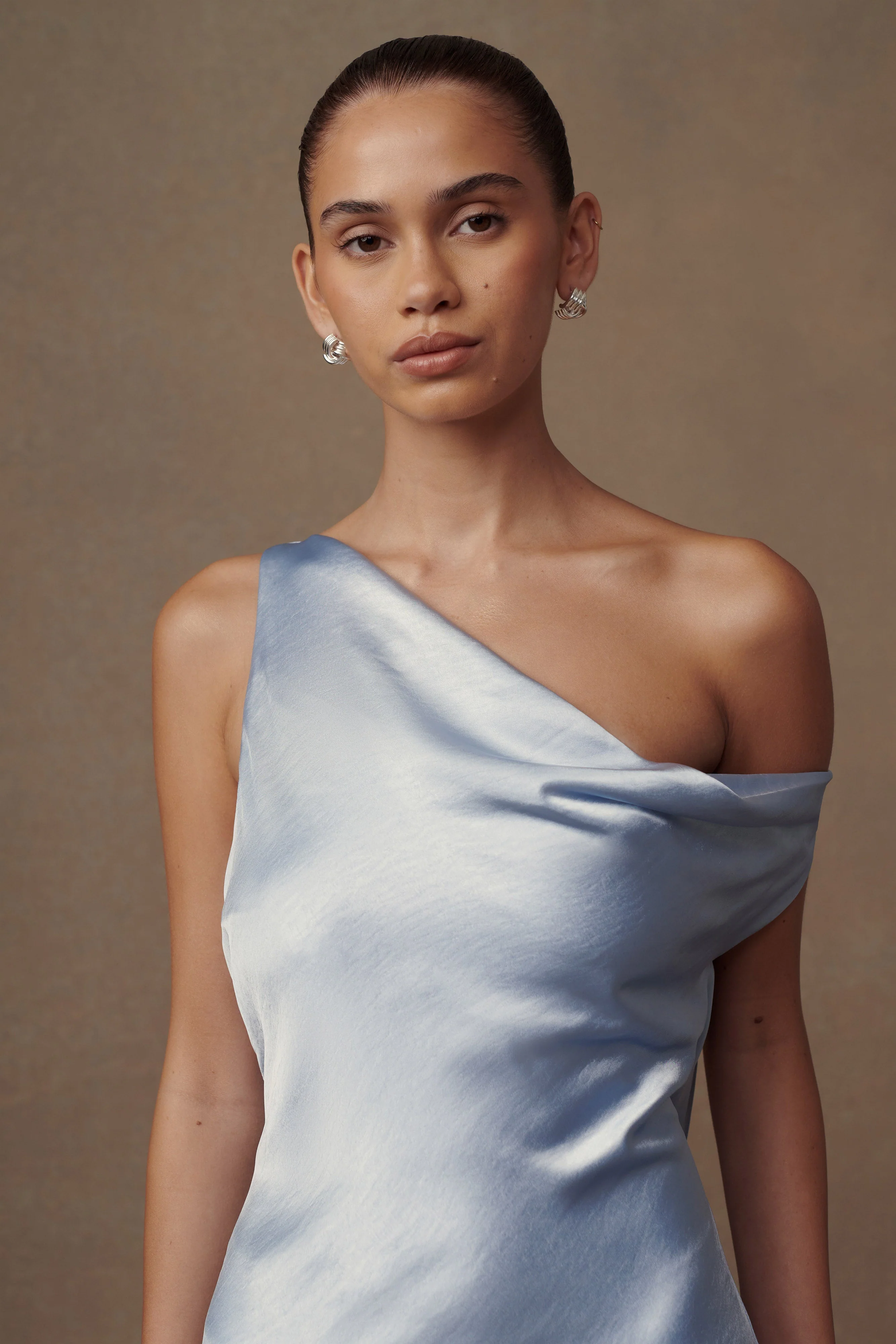 Yvette Slip Maxi Dress With Asymmetrical Hem - Cornflower Blue - Image 3