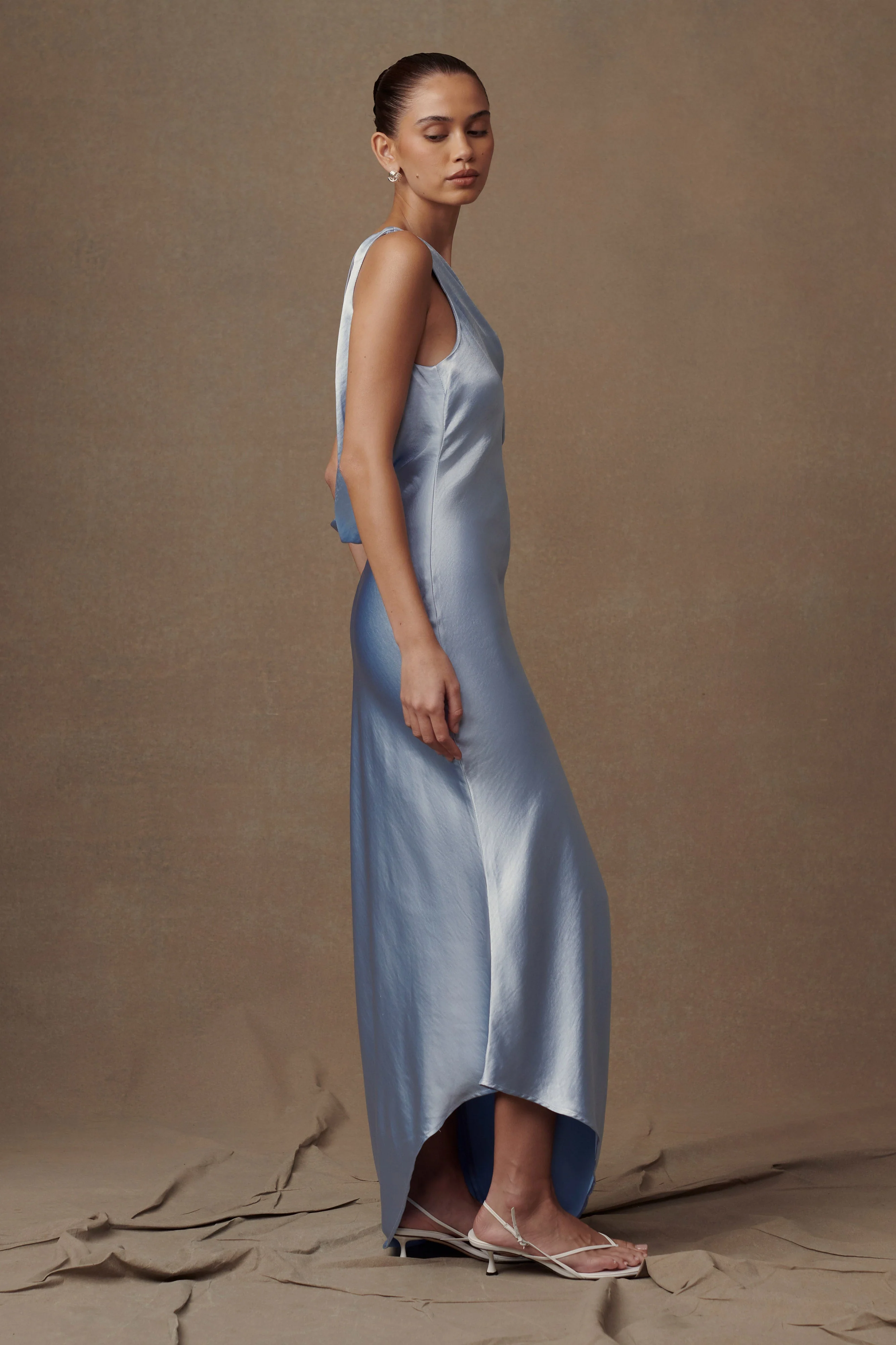 Yvette Slip Maxi Dress With Asymmetrical Hem - Cornflower Blue - Image 4