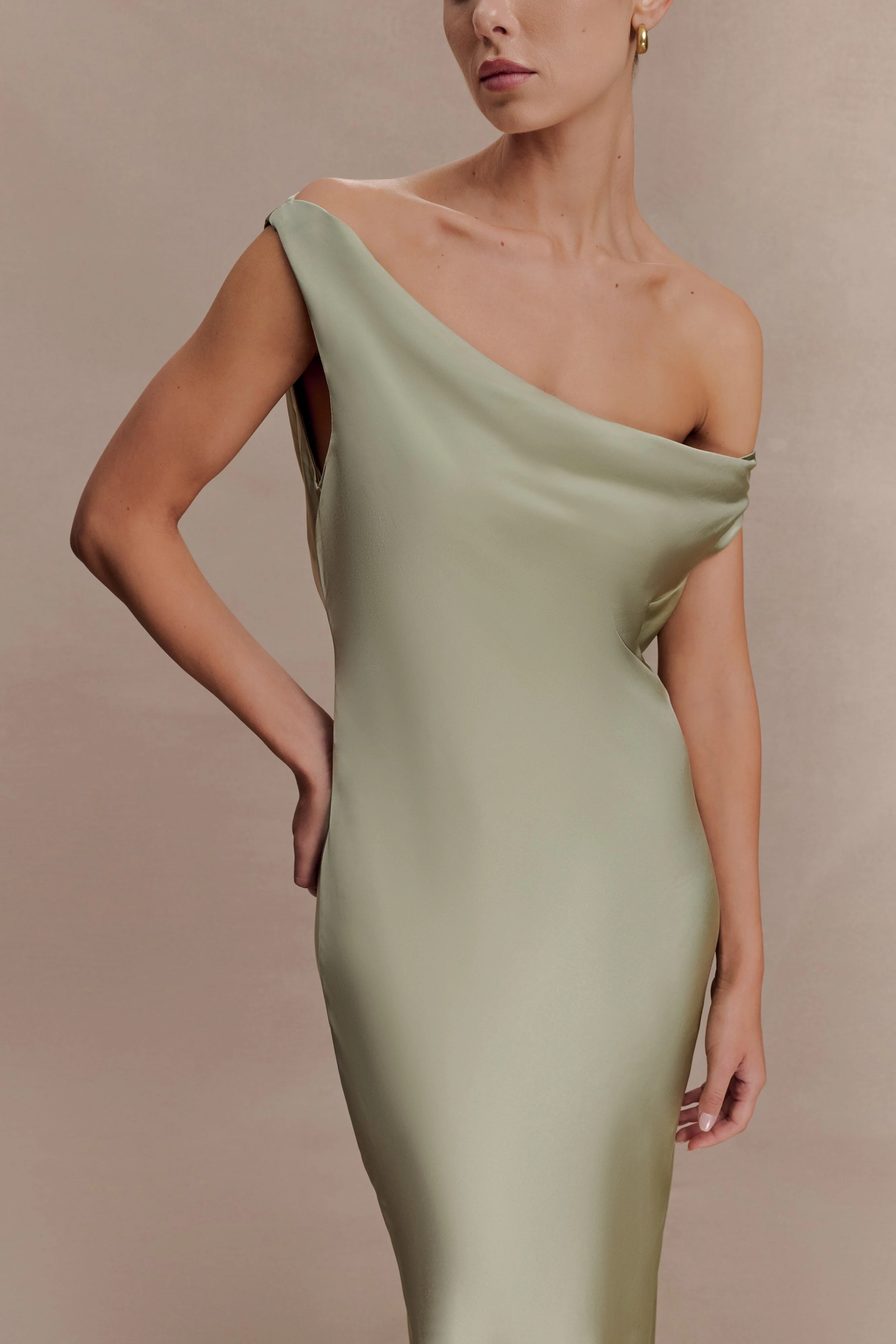 Yvette Slip Maxi Dress With Asymmetrical Hem - Sage - Image 7